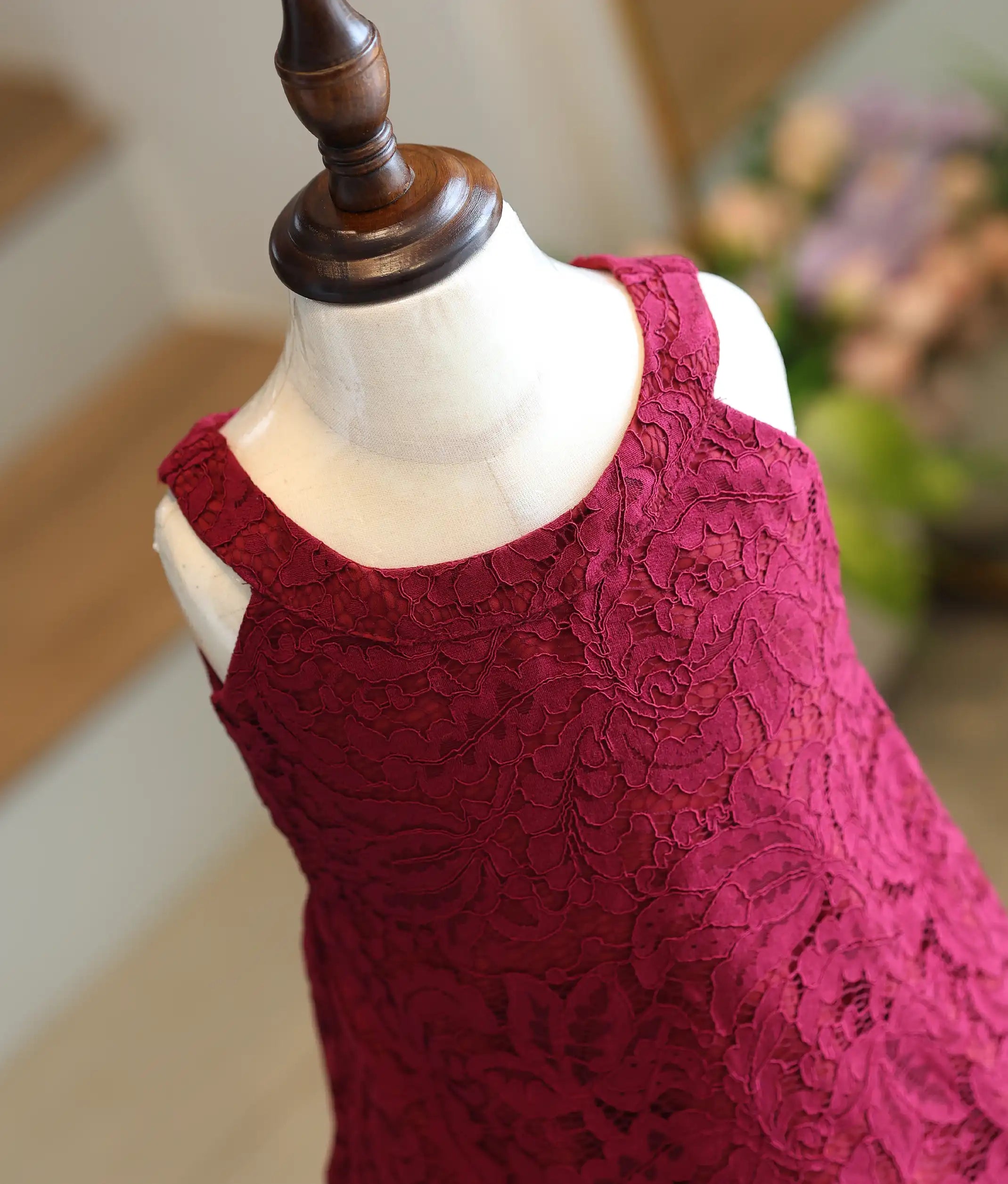 Maroon Work Material Textured A-Line Frock for Baby Girl [6102A]