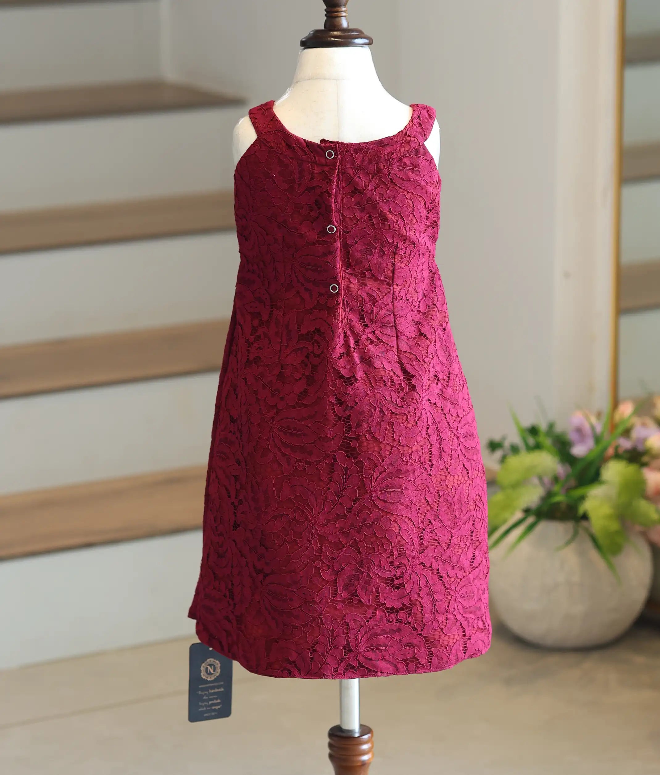 Maroon Work Material Textured A-Line Frock for Baby Girl [6102A]