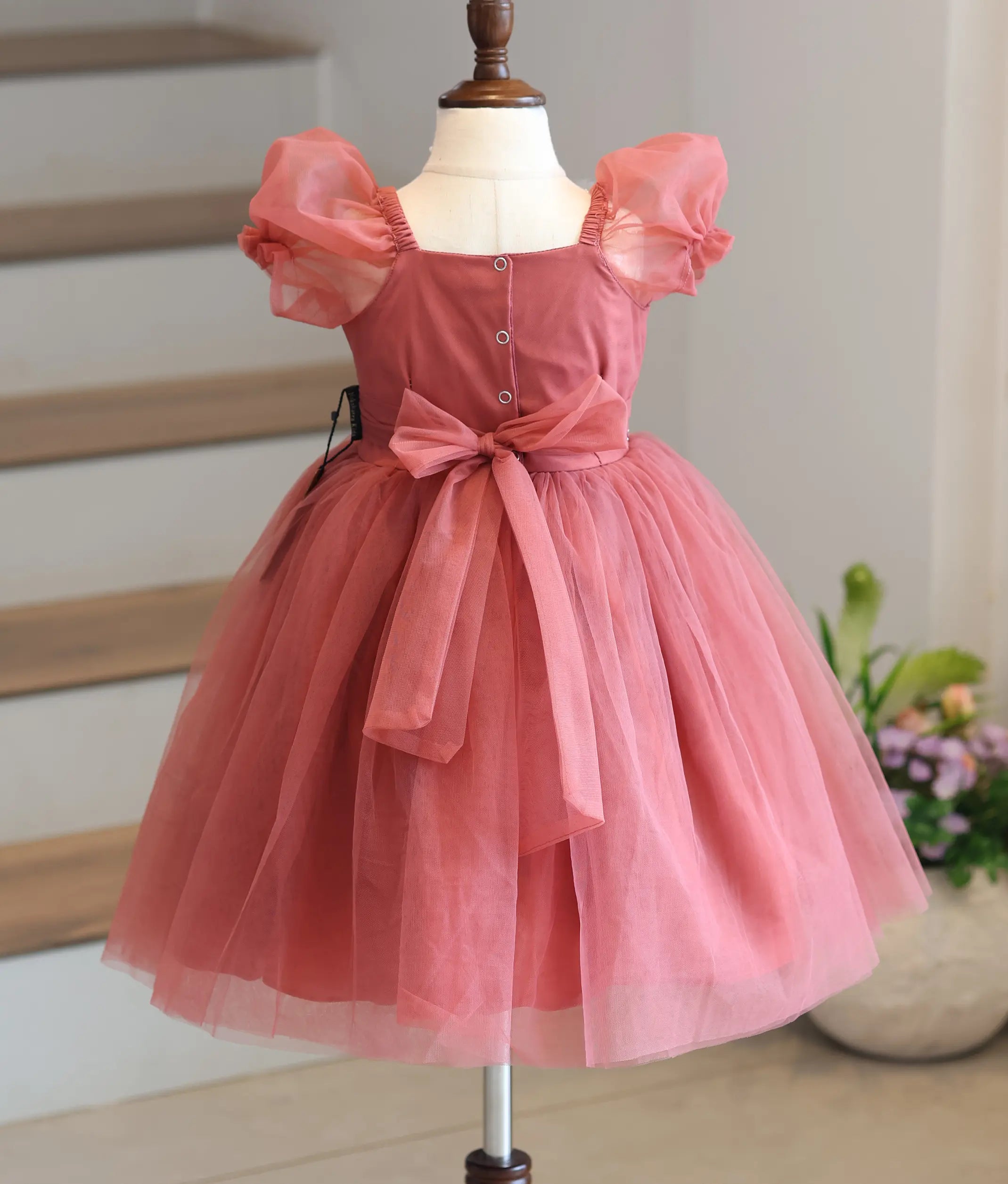 Dusty Rose Tulle Net Handworked Birthday Frock for Baby Girl [6108]