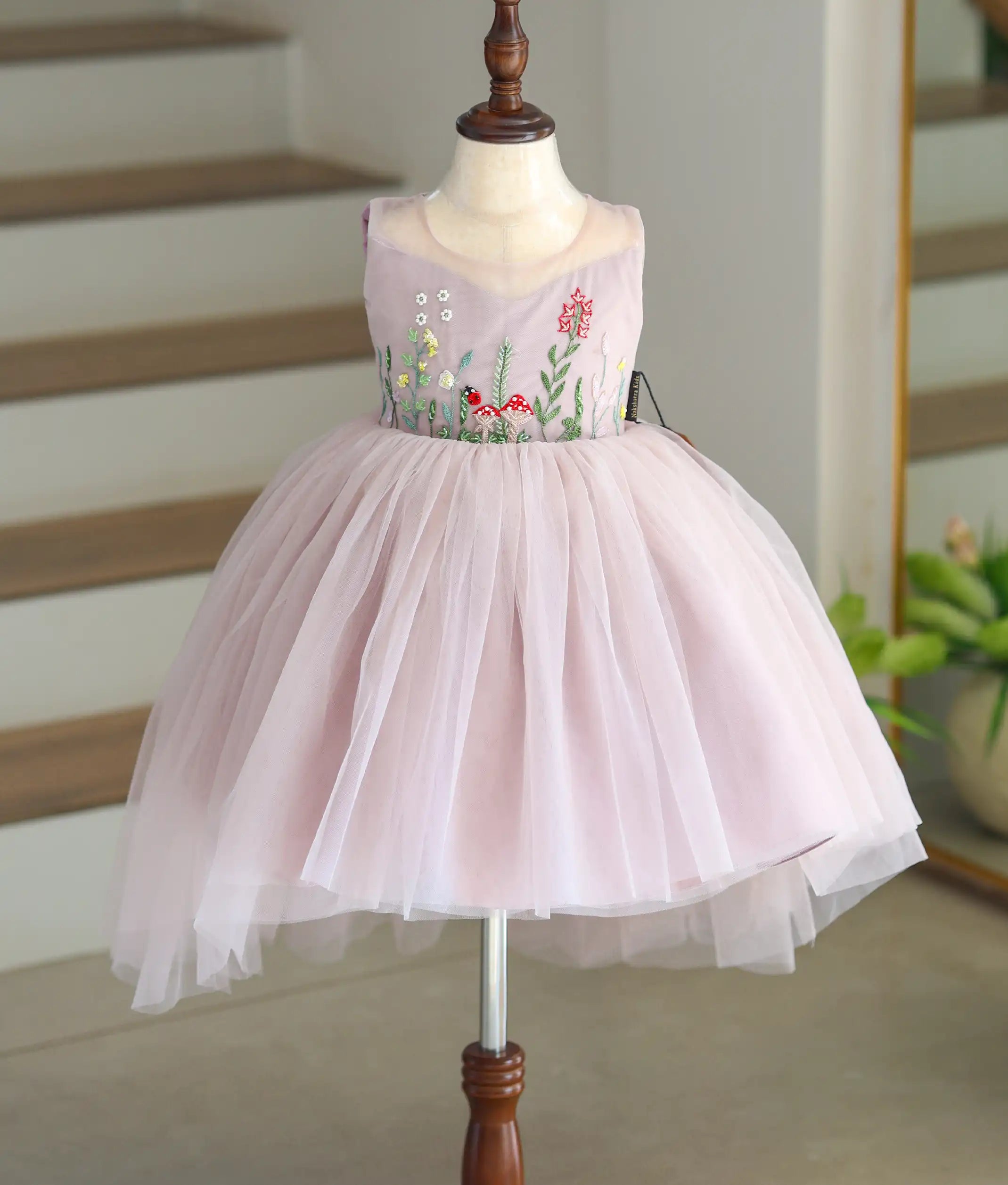 Powder Lavender Tulle Net Handworked High-Low Birthday Frock For Baby Girl [Ready To Ship: 6110]