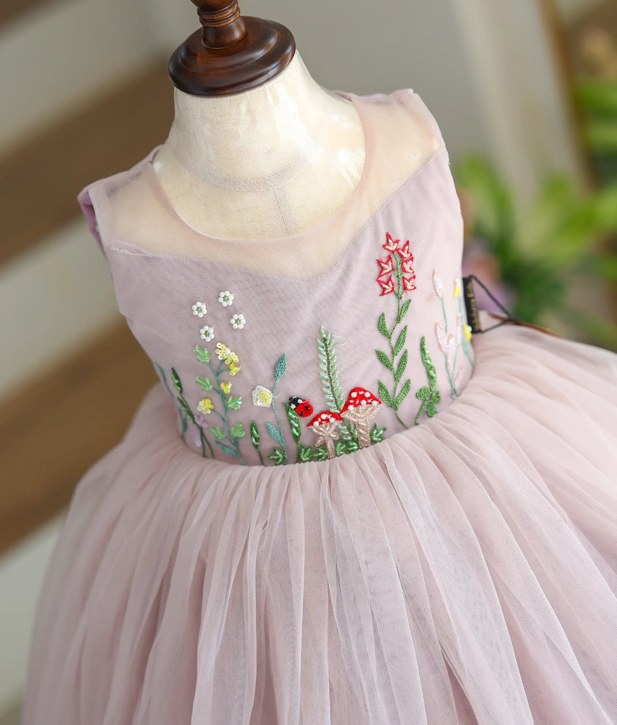 Powder Lavender Tulle Net Handworked High-Low Birthday Frock For Baby Girl [Ready To Ship: 6110]