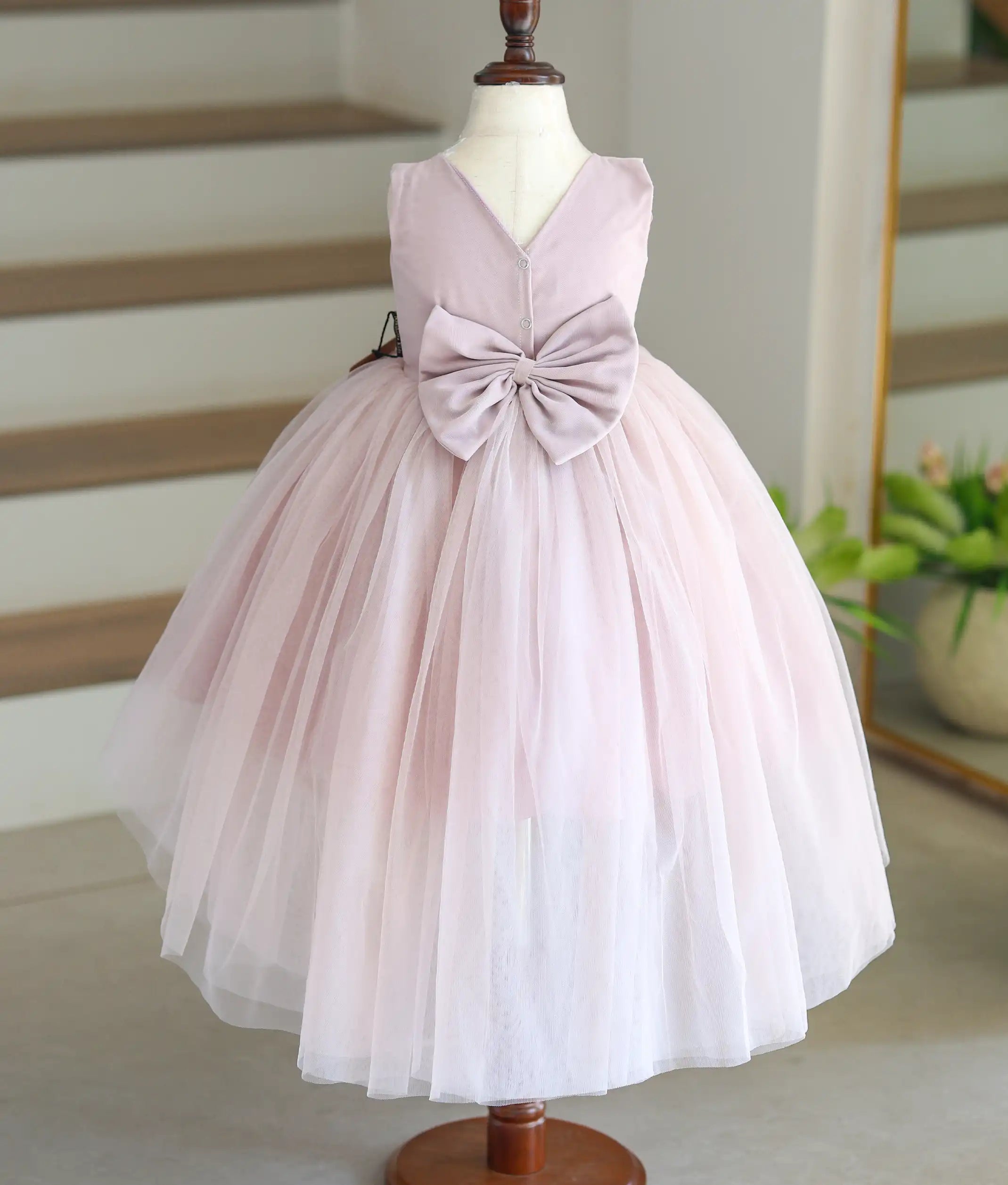 Powder Lavender Tulle Net Handworked High-Low Birthday Frock For Baby Girl [6110]
