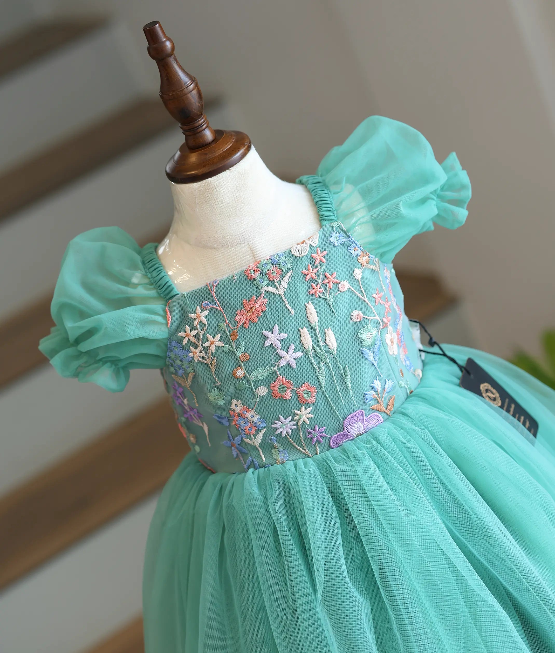 Green Tulle Net And Work Material Birthday Frock For Baby Girl [Ready To Ship: 6118]