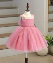 Onion Pink Tulle Net Handworked Birthday Frock for Baby Girl [6122]