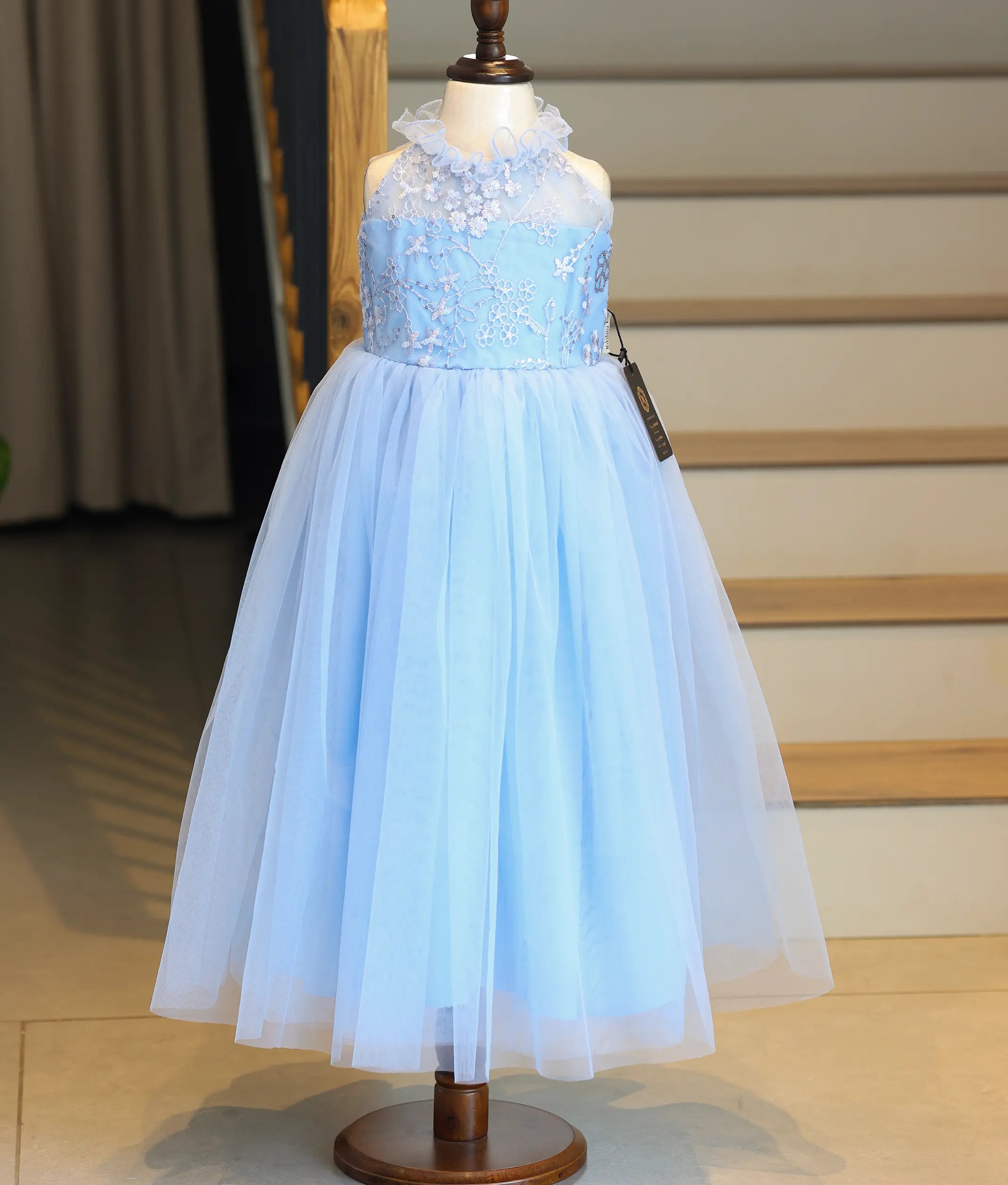 Blue Tulle Net And Work Material Birthday Gown For Baby Girl [Ready To Ship: 6127]