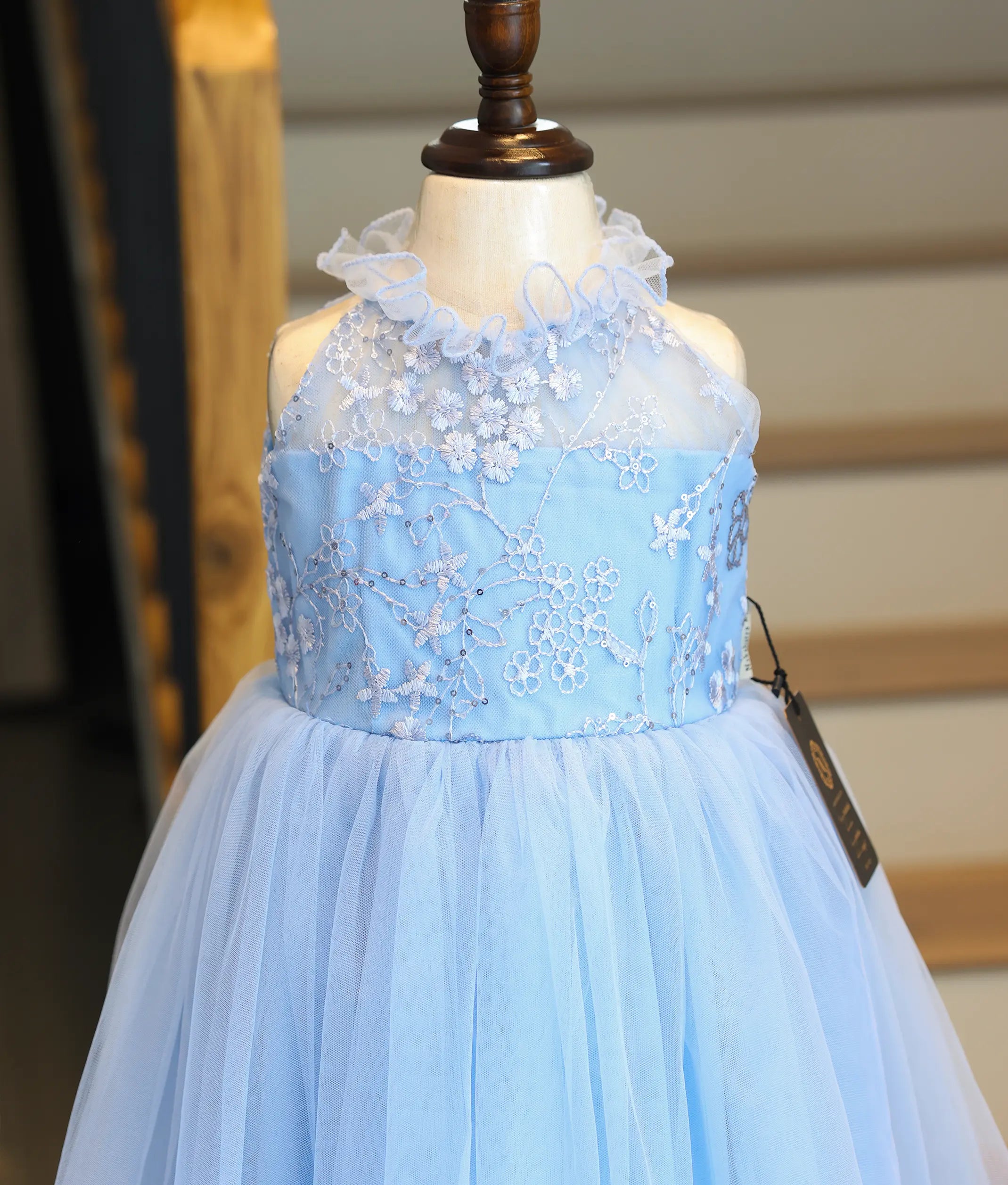 Blue Tulle Net And Work Material Birthday Gown For Baby Girl [Ready To Ship: 6127]