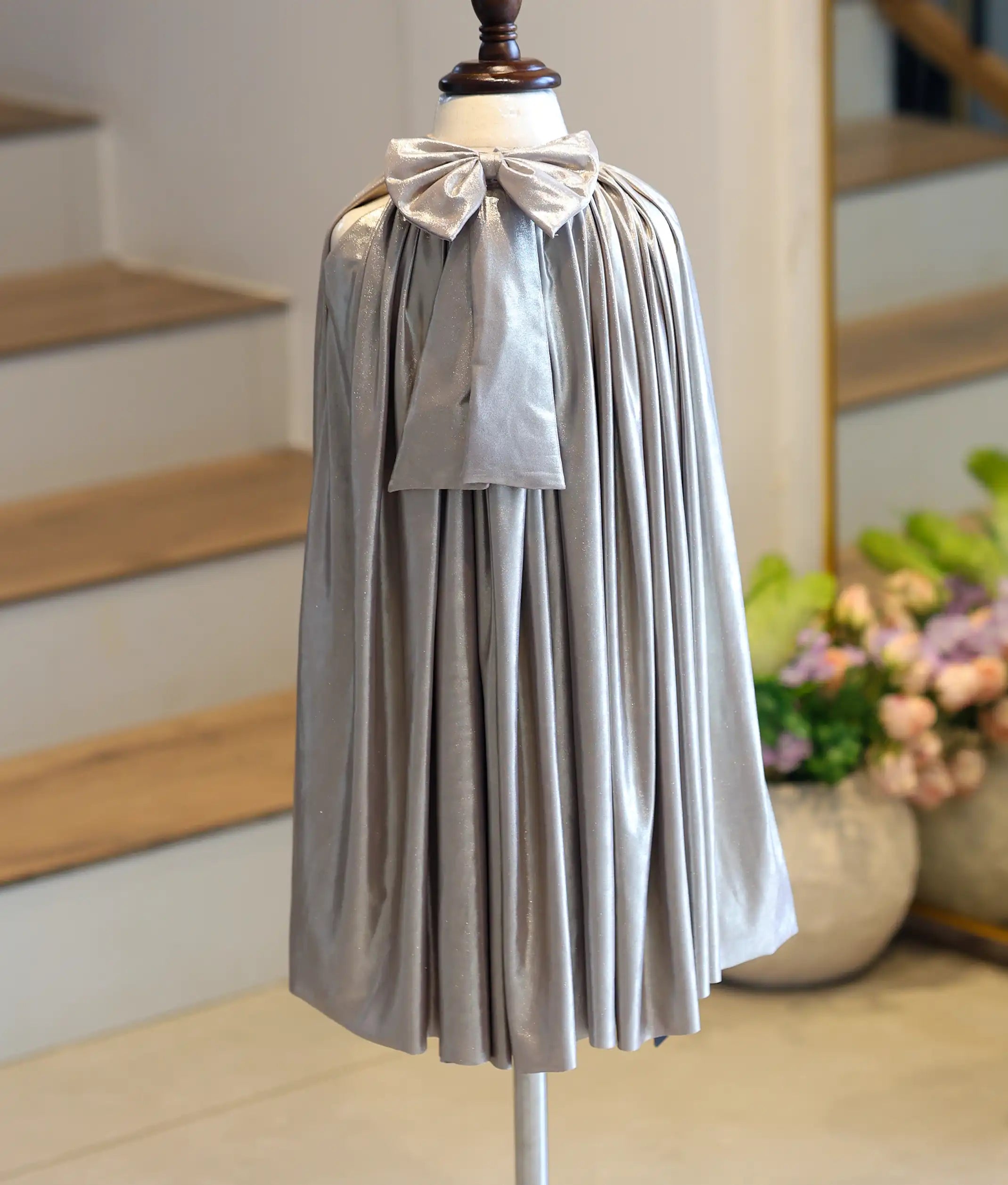 Antique Gold Shimmer Lycra A-Line Frock for Baby Girl [6133A]