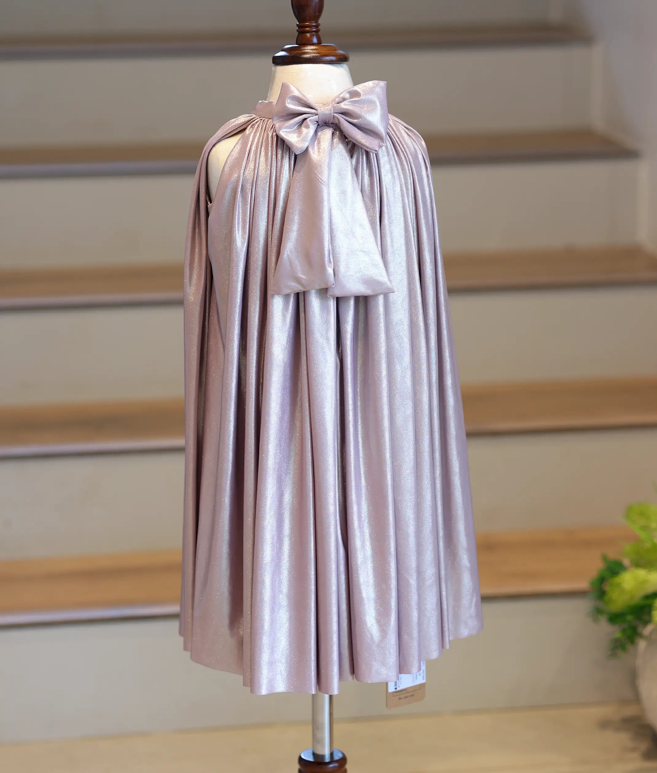Mauve Pink Shimmer Lycra A-Line Frock for Baby Girl [6136A]