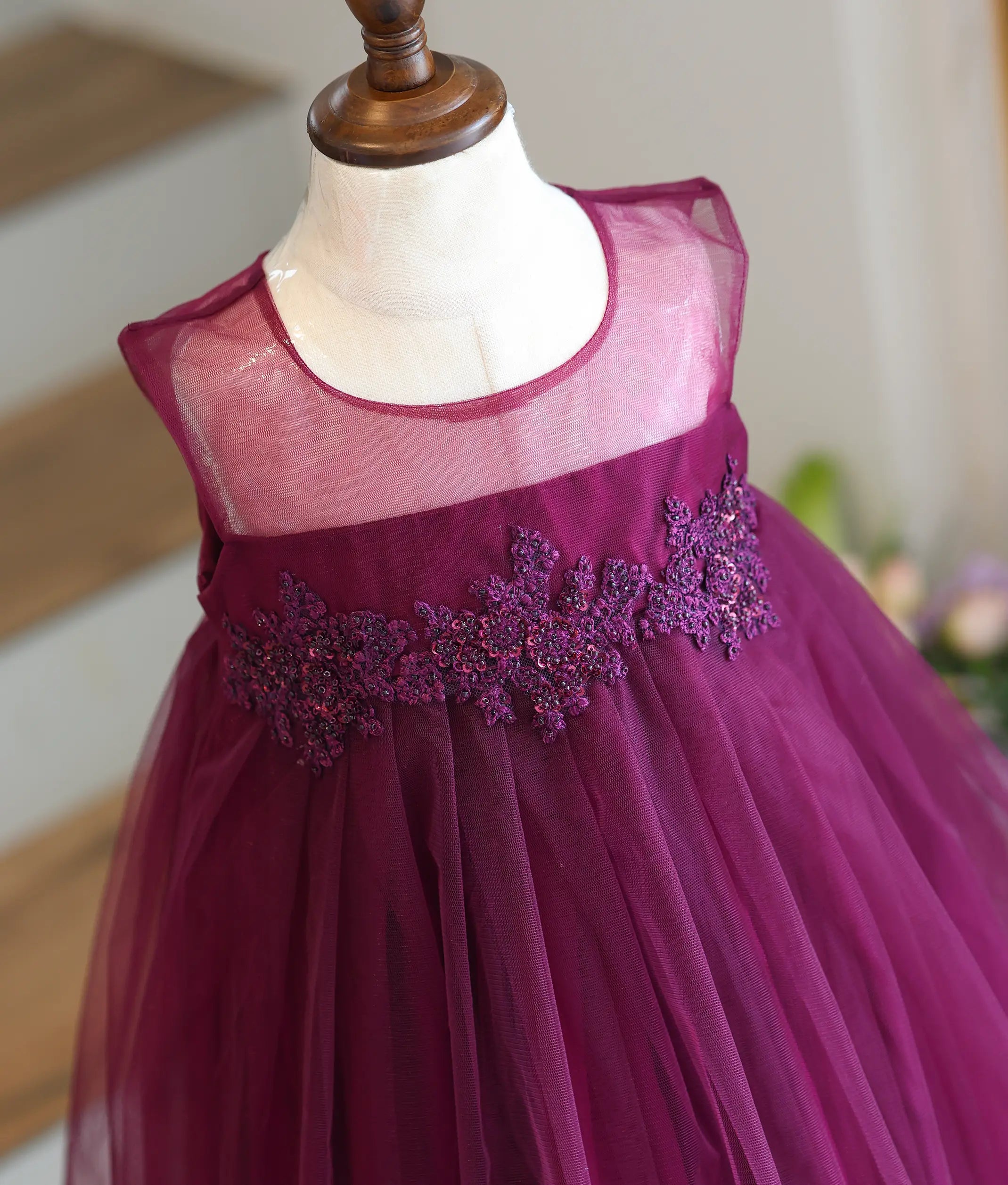 Grape Wine Tulle Net Applique Work Frock for Baby Girl [Ready To Ship: 6150]
