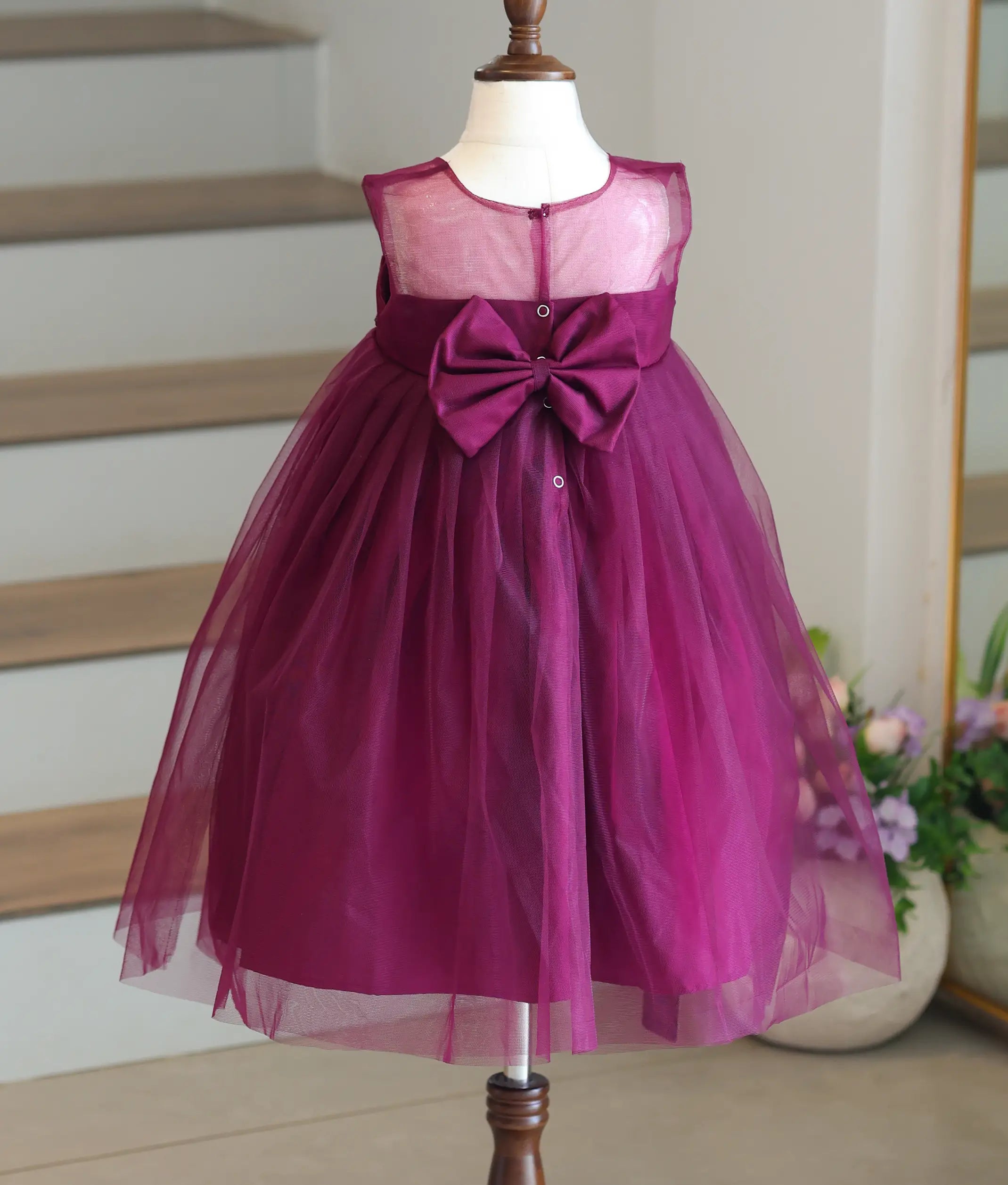 Grape Wine Tulle Net Applique Work Frock for Baby Girl [6150]