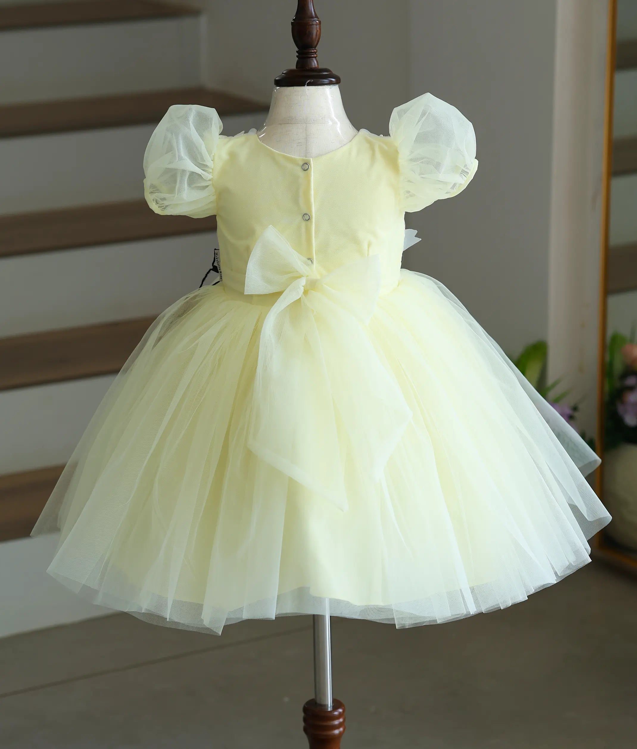 Pastel Yellow Floral Work Material Birthday Frock for Baby Girl [6155]