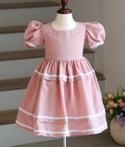 Dusty Pink Cotton-Linen Embroidered Casual Frock For Baby Girl [6162]