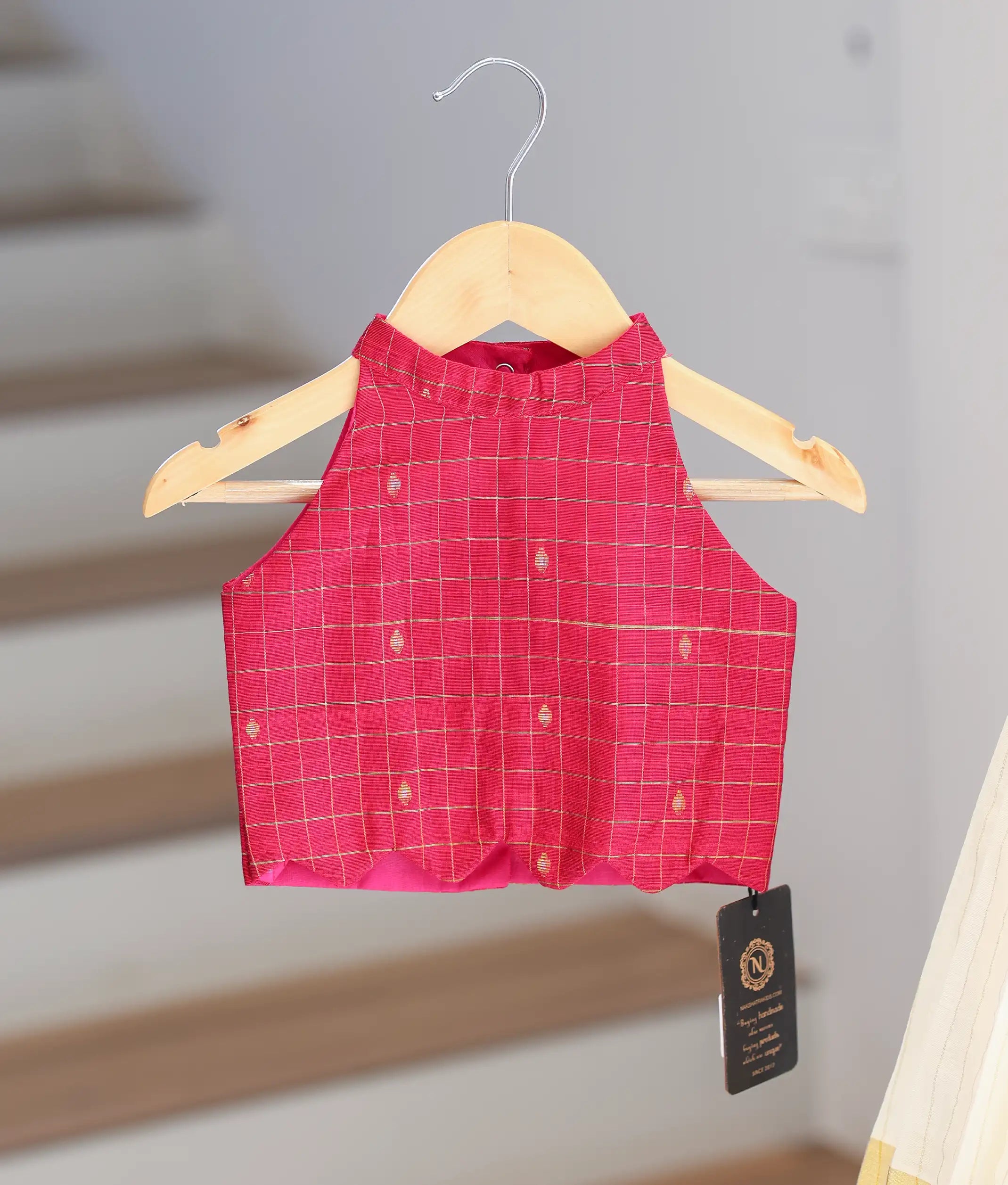 Pink Silk Top with Kasavu Skirt for Baby Girl [6169]