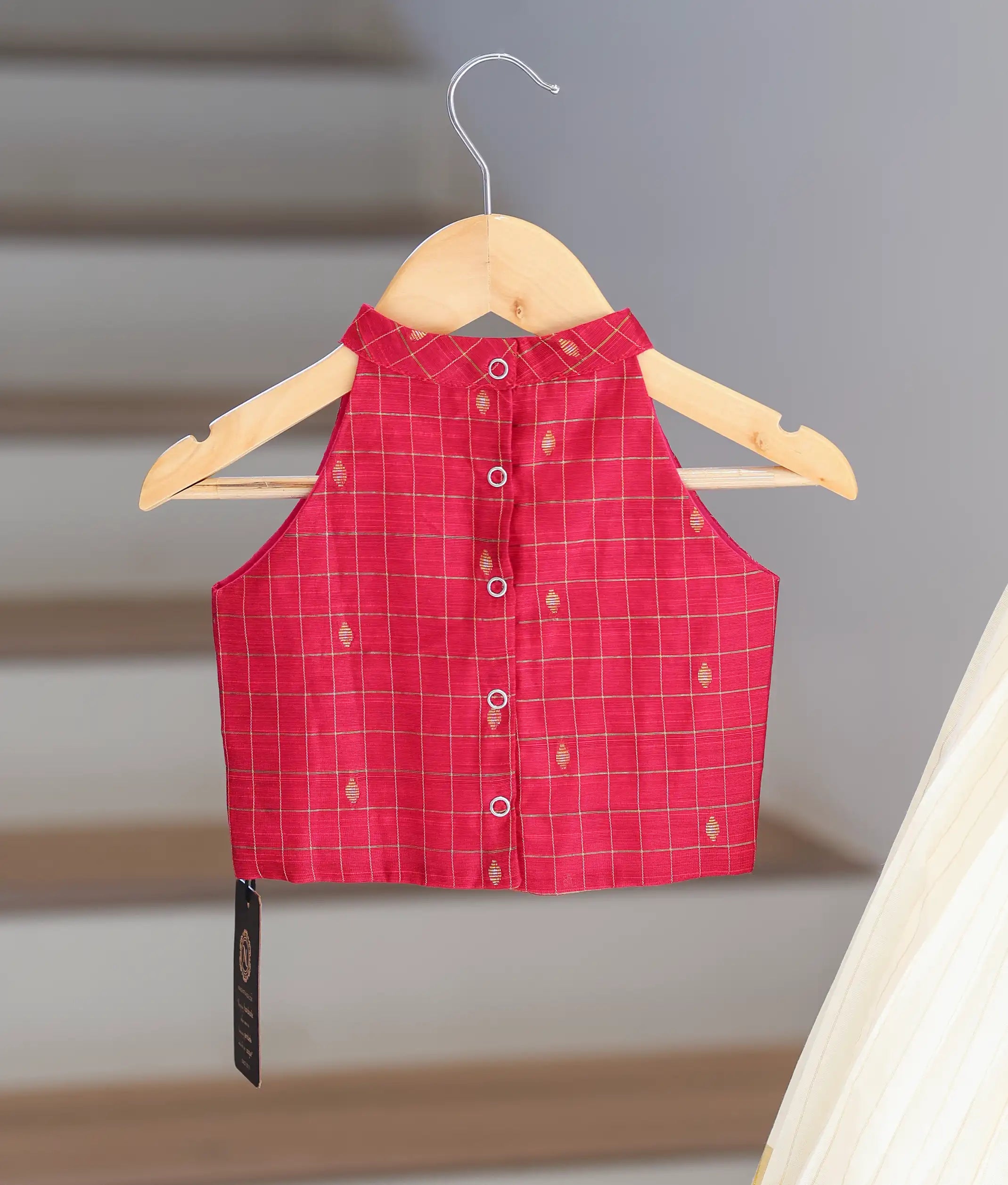 Pink Silk Top with Kasavu Skirt for Baby Girl [6169]