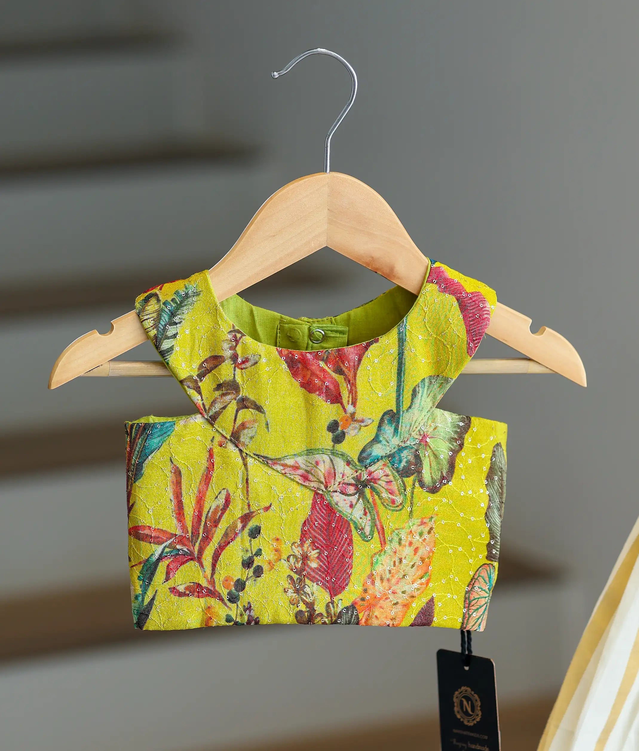 Lemon Green Silk Top with Kasavu Skirt for Baby Girl [6189]