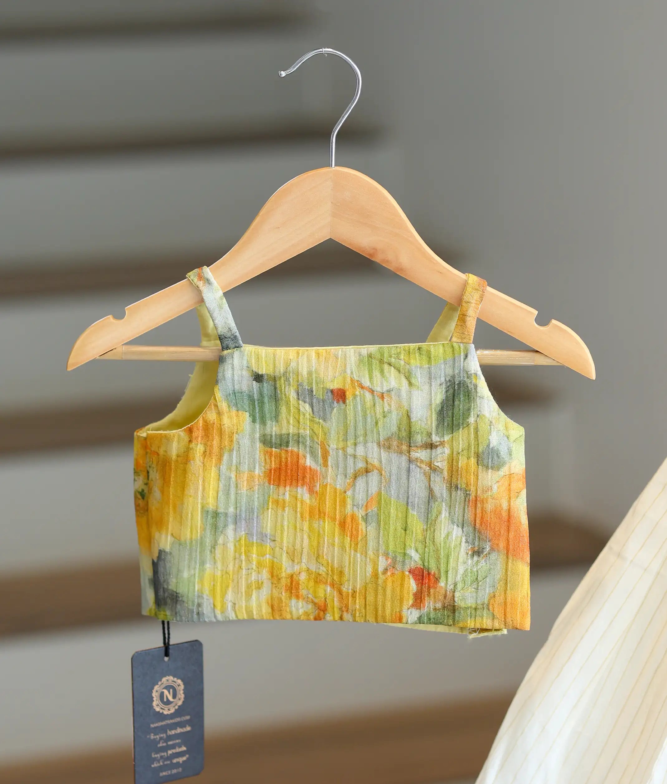 Yellow Crush Georgette Top with Striped Skirt for Baby Girl [6193]