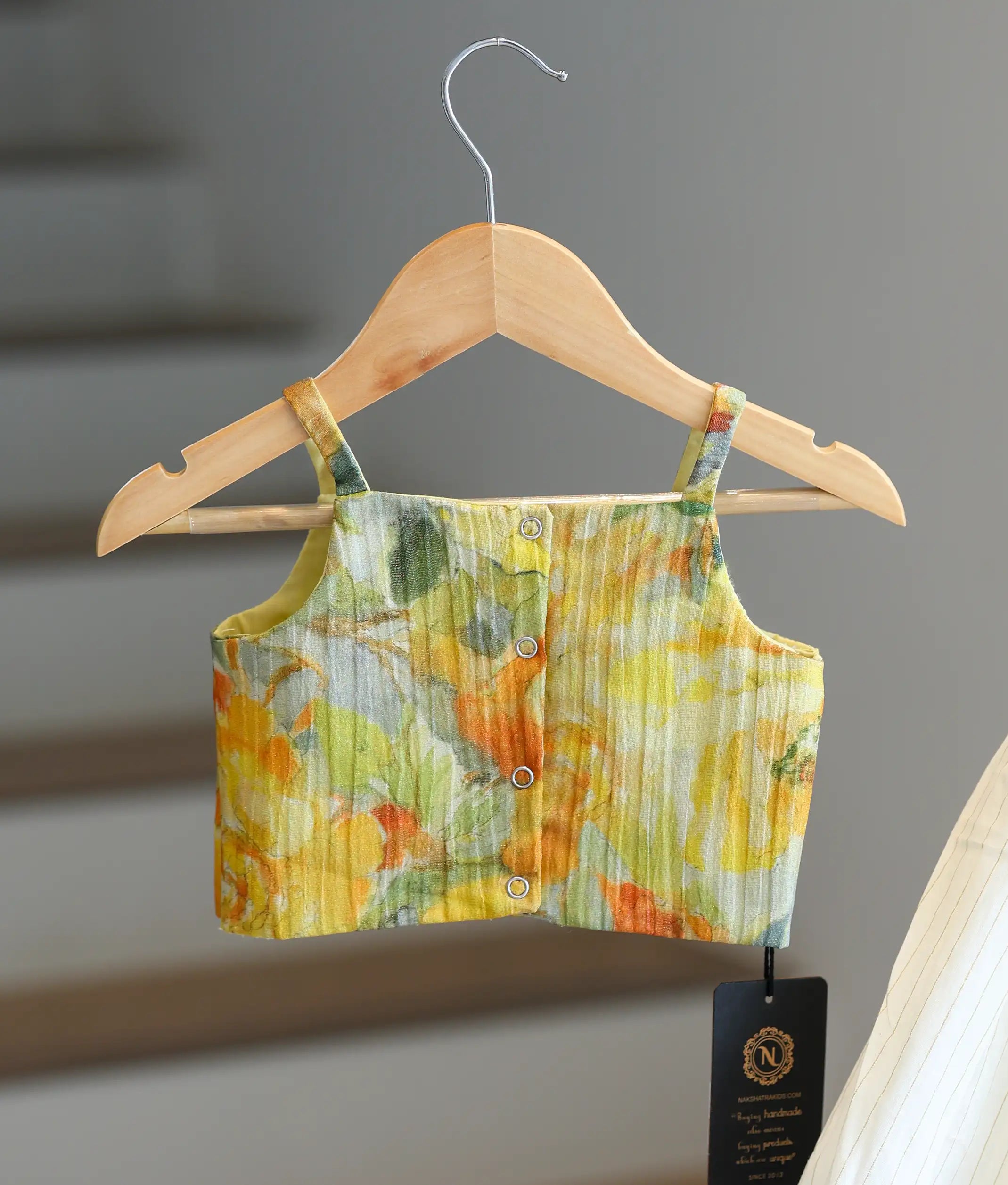 Yellow Crush Georgette Top with Striped Skirt for Baby Girl [6193]