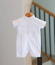 Off White Cotton Baptism Romper For Baby Boy [BB116]