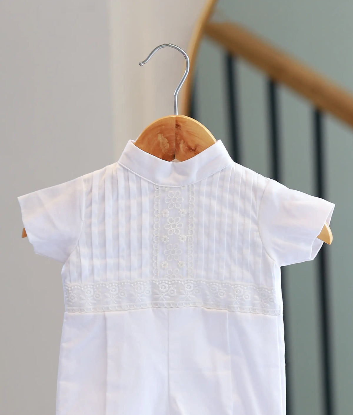Off White Cotton Baptism Romper For Baby Boy [BB116]