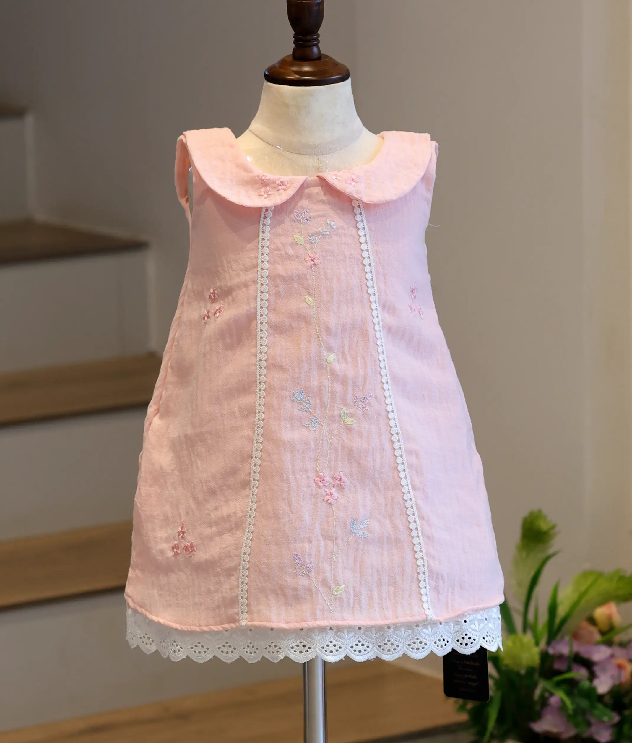 Baby Pink Linen Embroidered A-Line Frock for Baby Girl [6202]