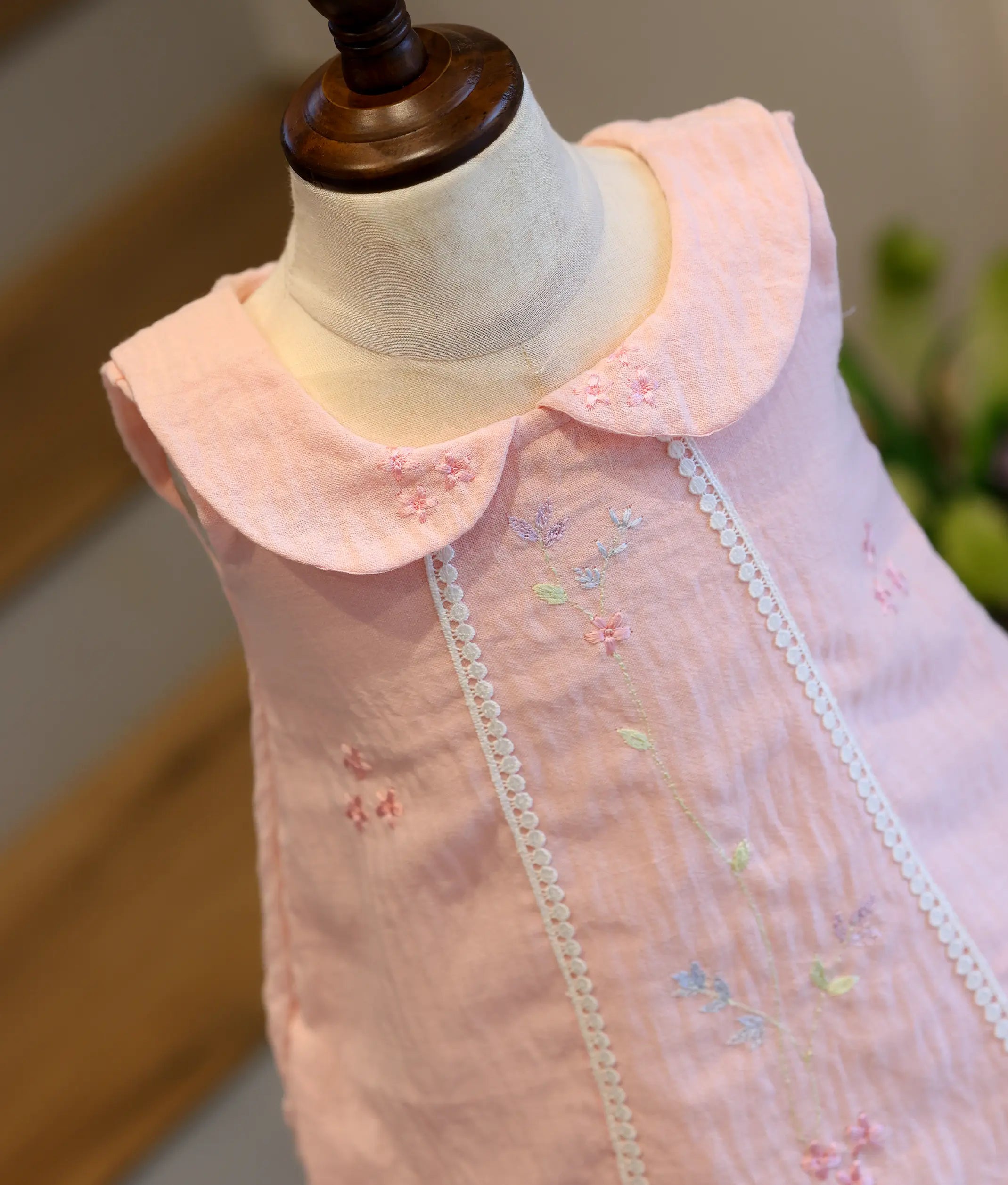 Baby Pink Linen Embroidered A-Line Frock for Baby Girl [6202]