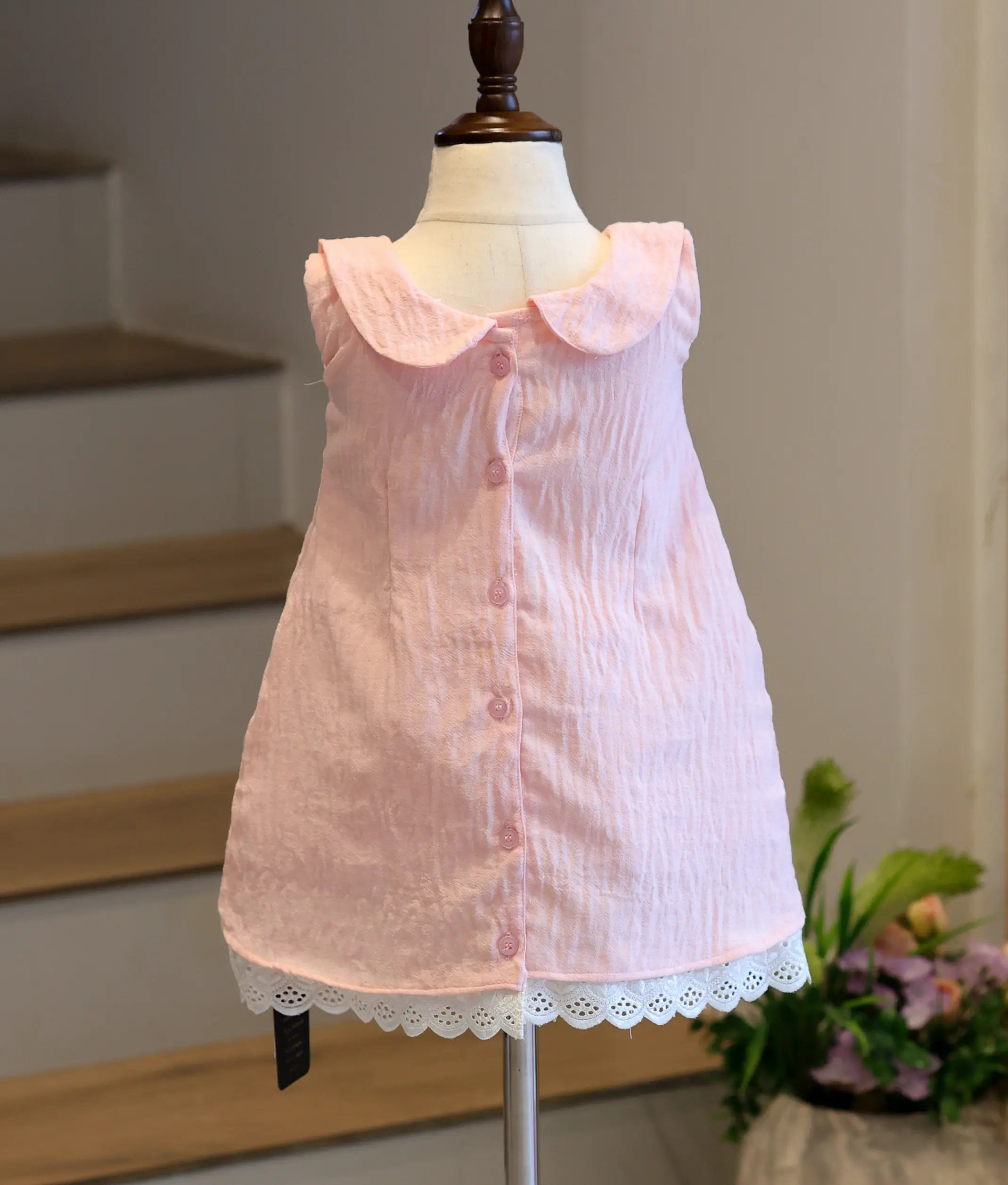 Baby Pink Linen Embroidered A-Line Frock for Baby Girl [6202]