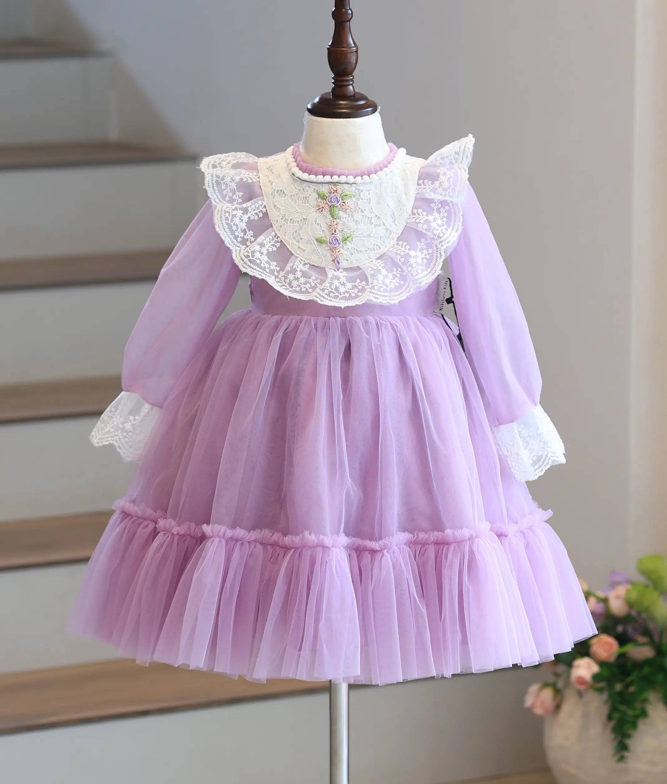 Lavender Tulle Net Handworked Birthday Frock for Baby Girl [6203]