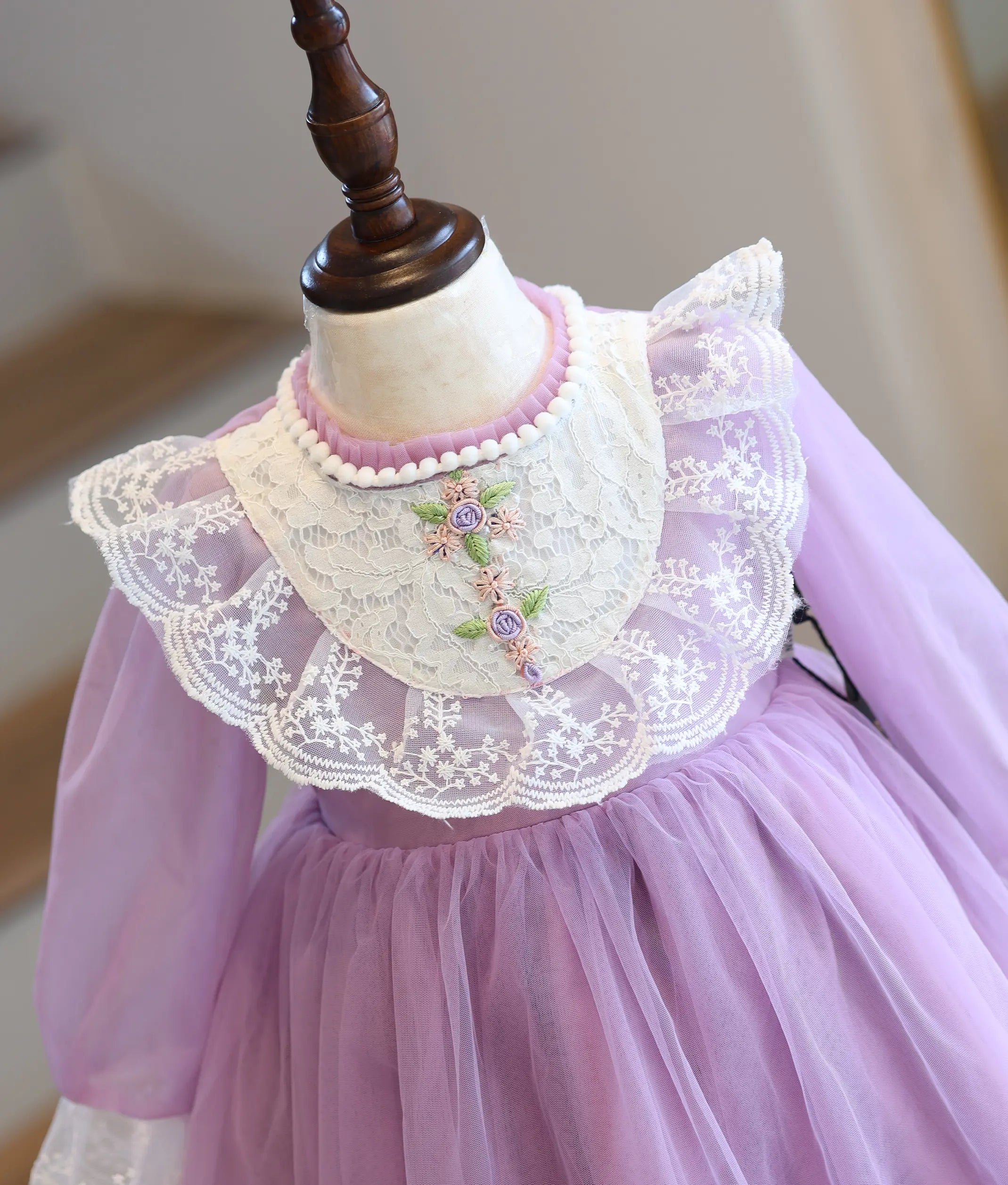 Lavender Tulle Net Handworked Birthday Frock for Baby Girl [6203]