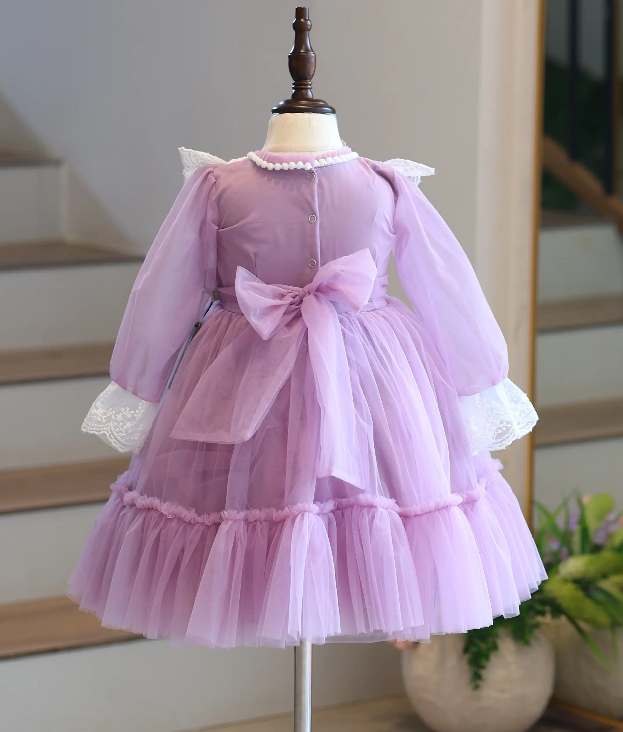 Lavender Tulle Net Handworked Birthday Frock for Baby Girl [6203]