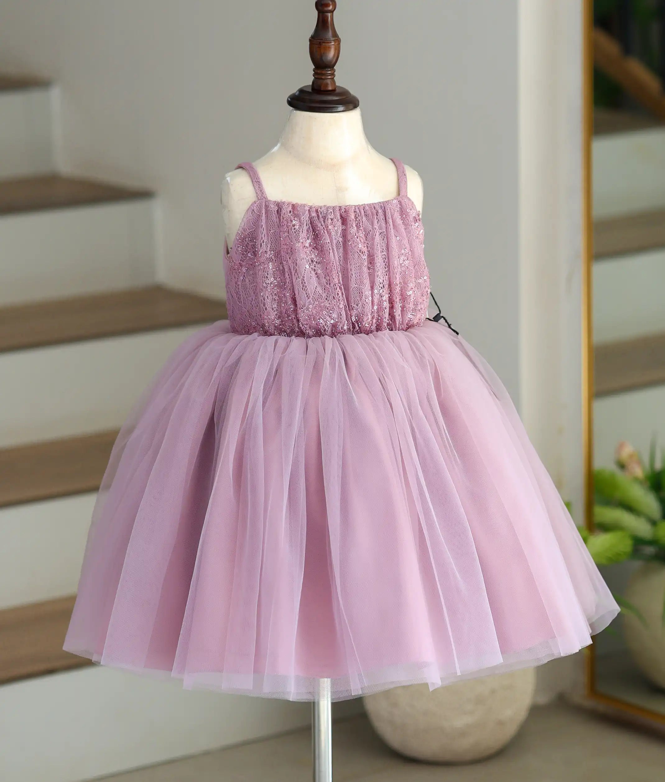 Pastel Lavender Tulle Net And Work Material Birthday Frock For Baby Girl [Ready To Ship: 6207]