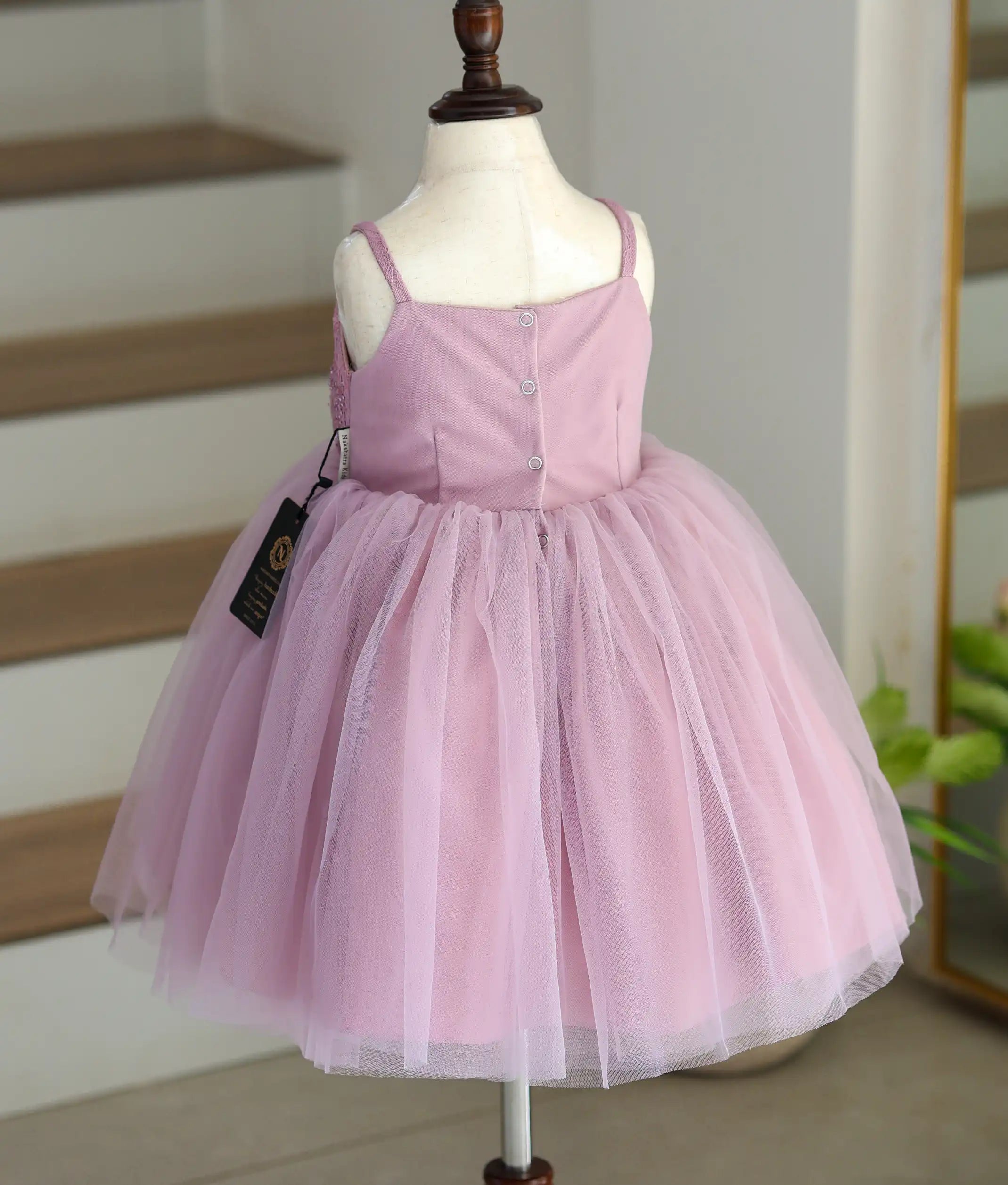Pastel Lavender Tulle Net and Work Material Birthday Frock for Baby Girl [6207]