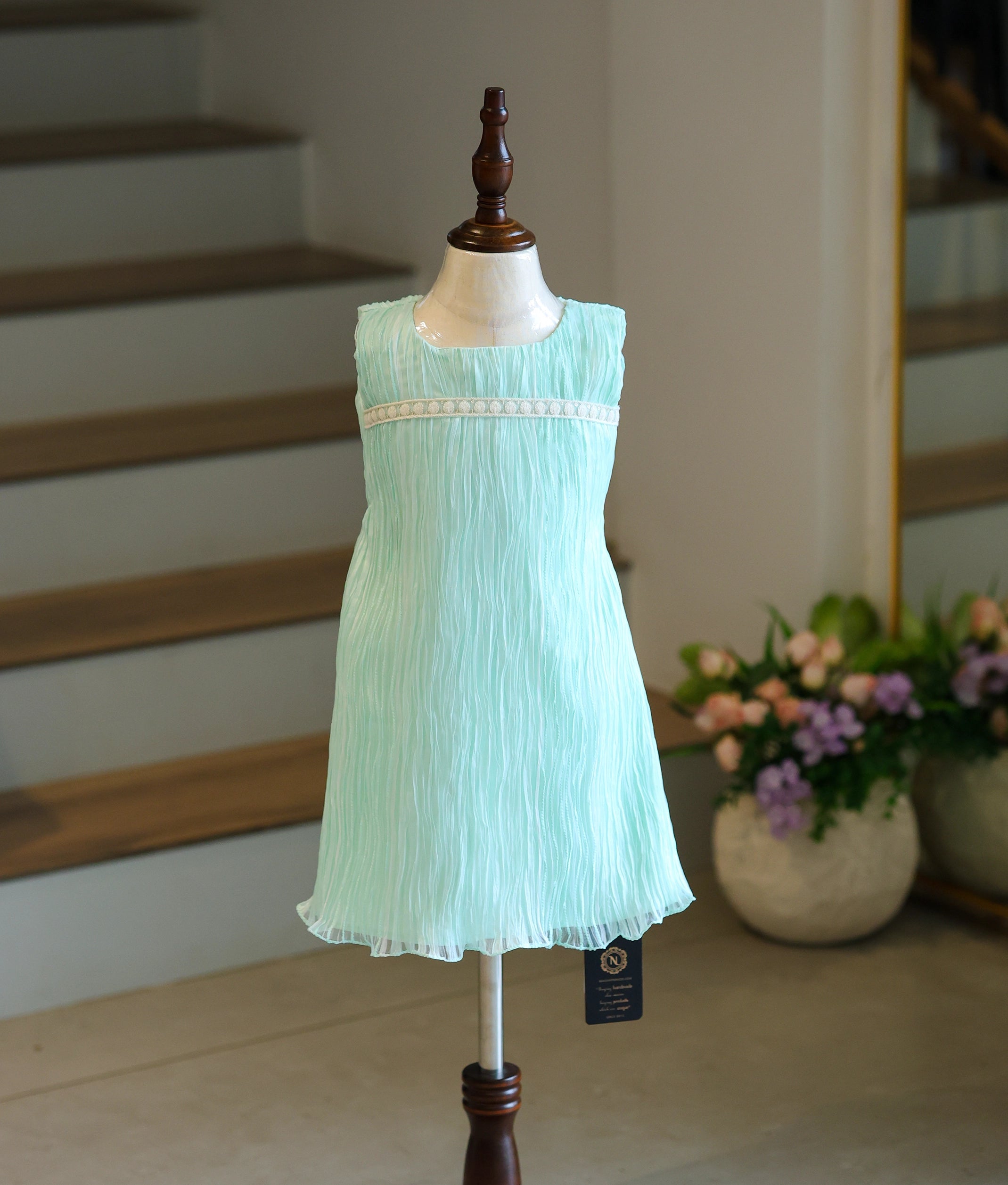 Pastel Green Tuck Organza A-Line Frock For Baby Girl [Ready To Ship: 6220]