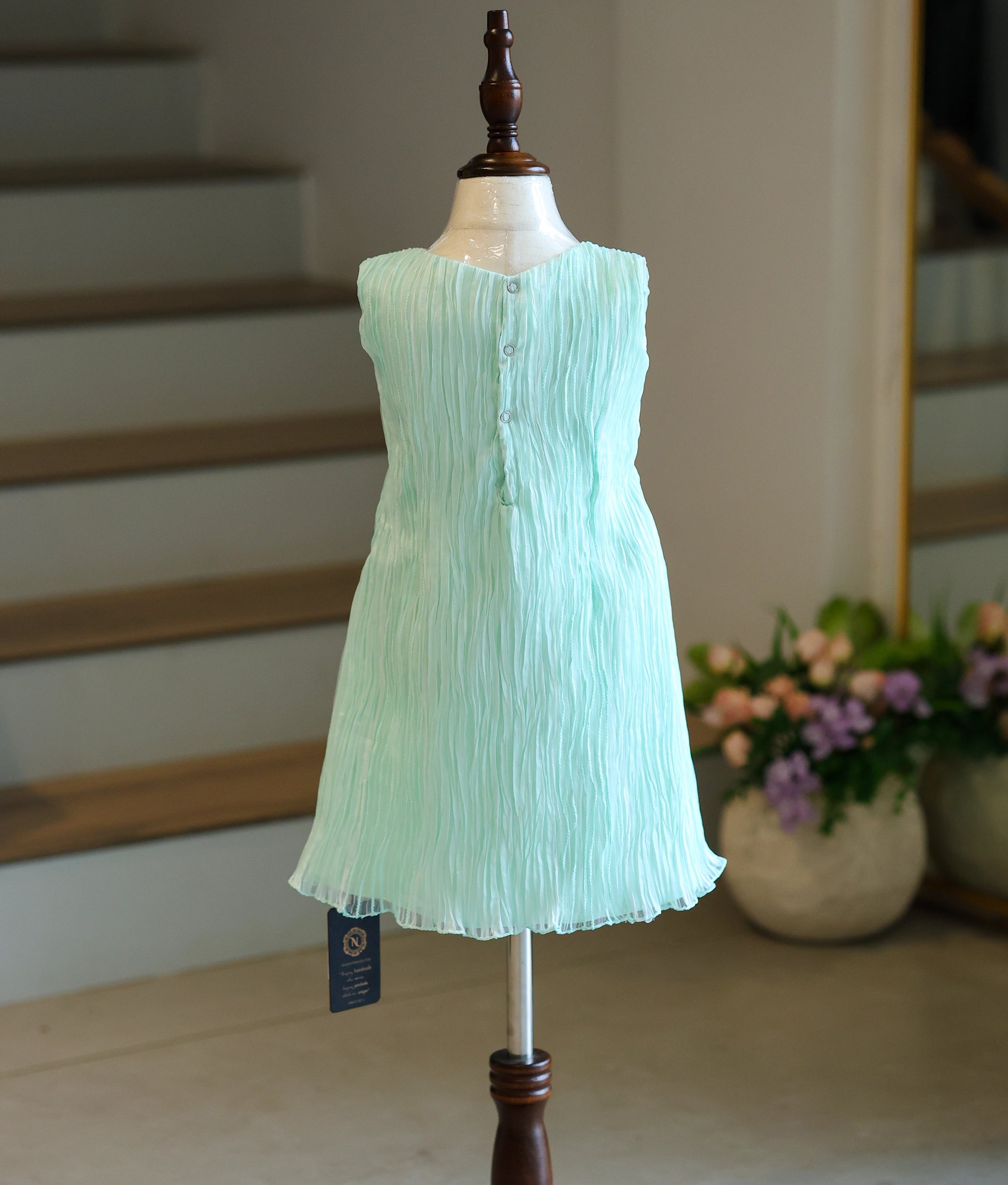 Pastel Green Tuck Organza A-Line Frock For Baby Girl [6220]