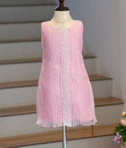 Pink Tuck Organza A-Line Frock For Baby Girl [Ready To Ship: 6222]