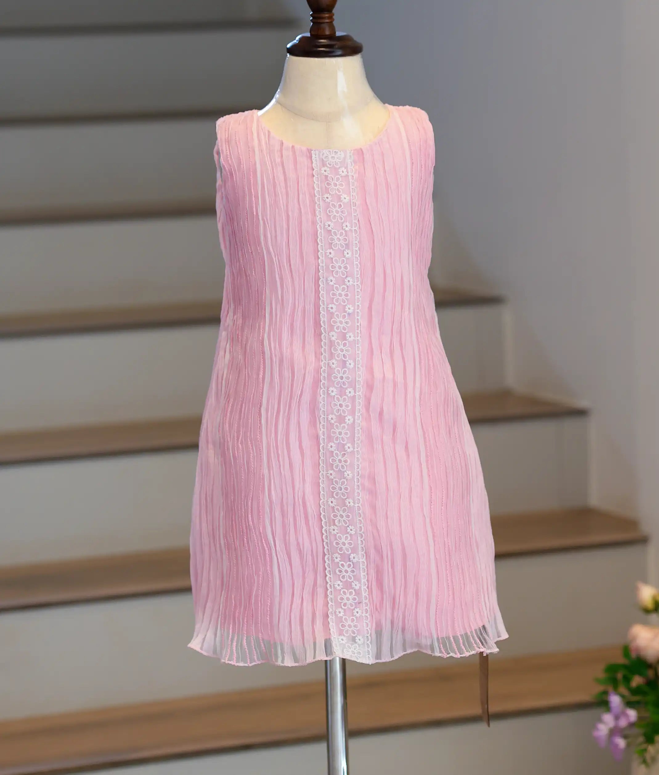 Pink Tuck Organza A-Line Frock For Baby Girl [Ready To Ship: 6222]