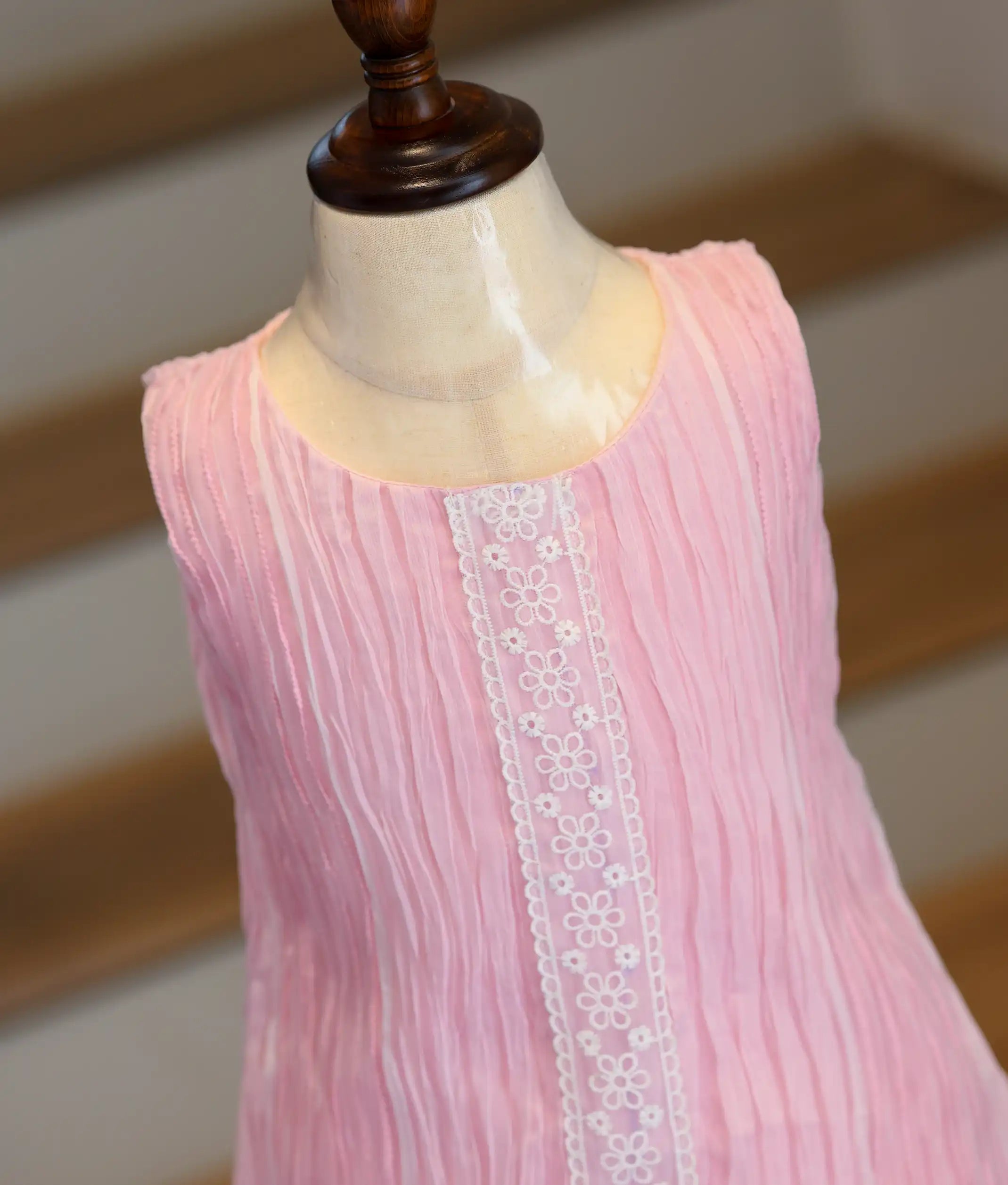Pink Tuck Organza A-Line Frock For Baby Girl [Ready To Ship: 6222]