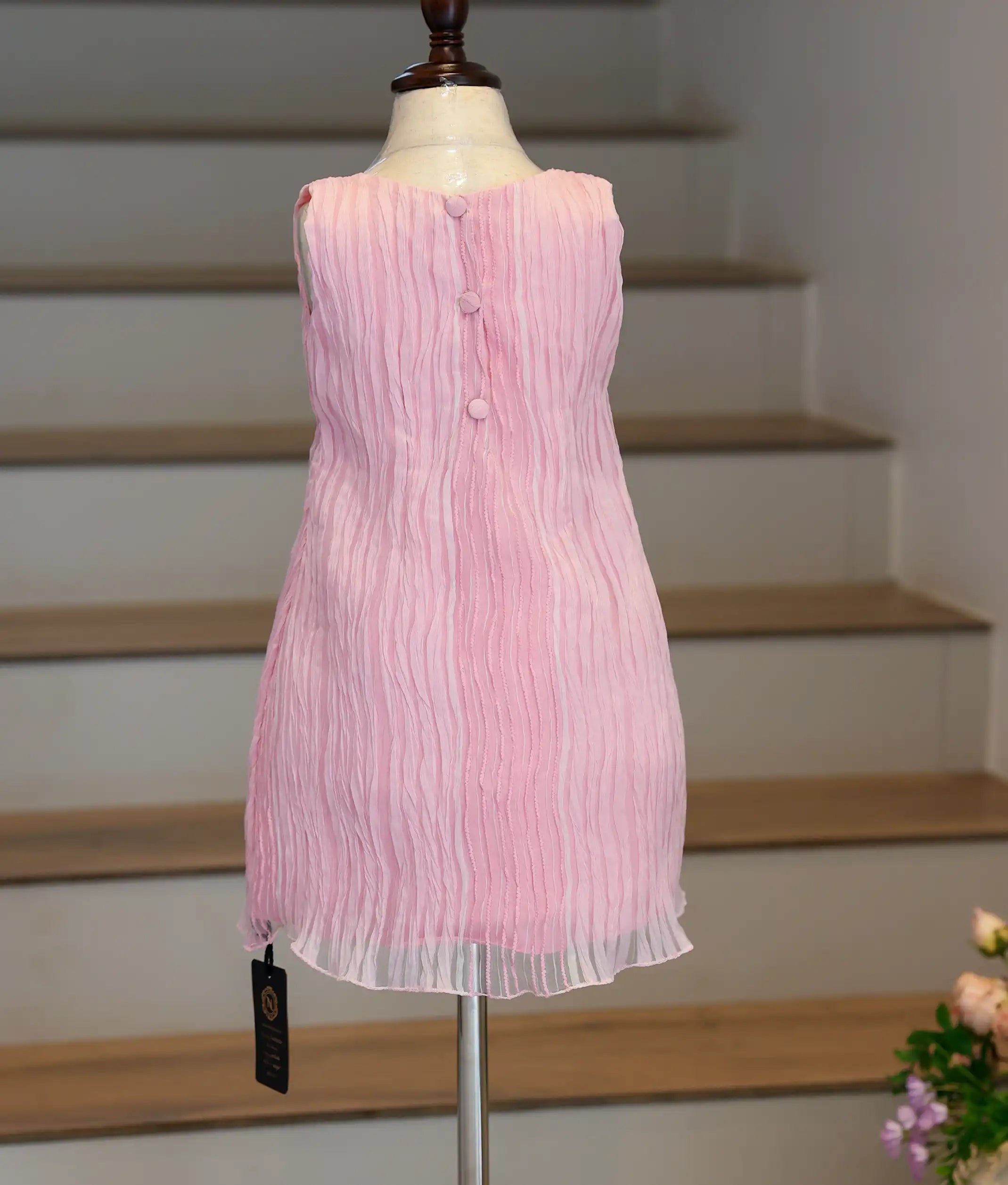 Pink Tuck Organza A-Line Frock For Baby Girl [Ready To Ship: 6222]