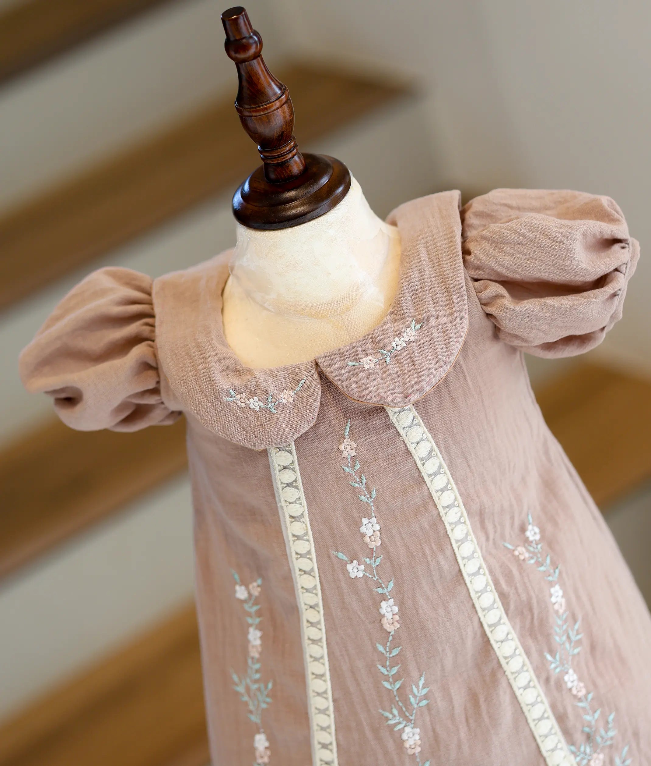 Muted Mauve Linen Embroidered A-Line Frock for Baby Girl [6224]