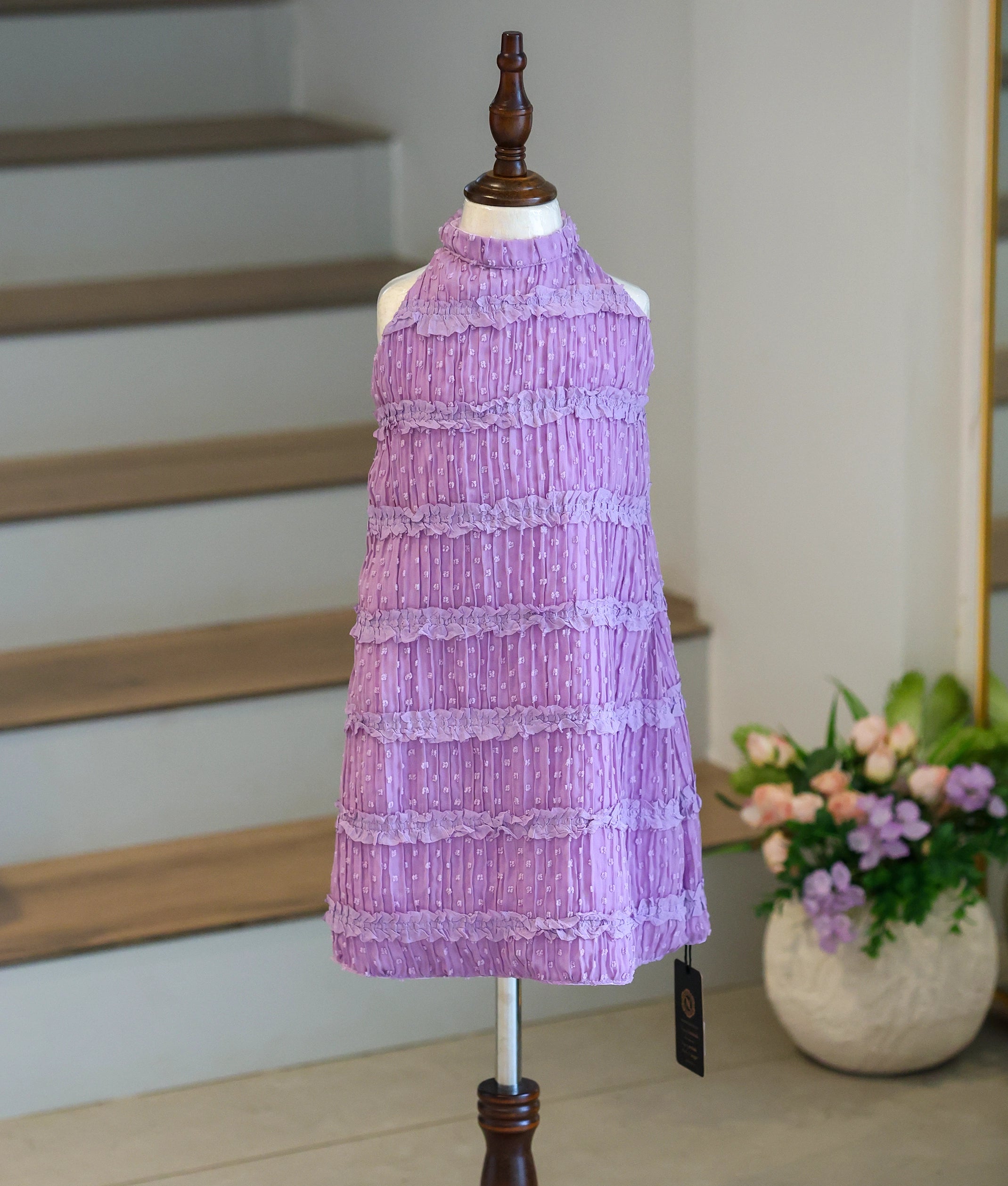 Lavender Work Material Textured A-Line Frock For Baby Girl [Ready To Ship: 6227]