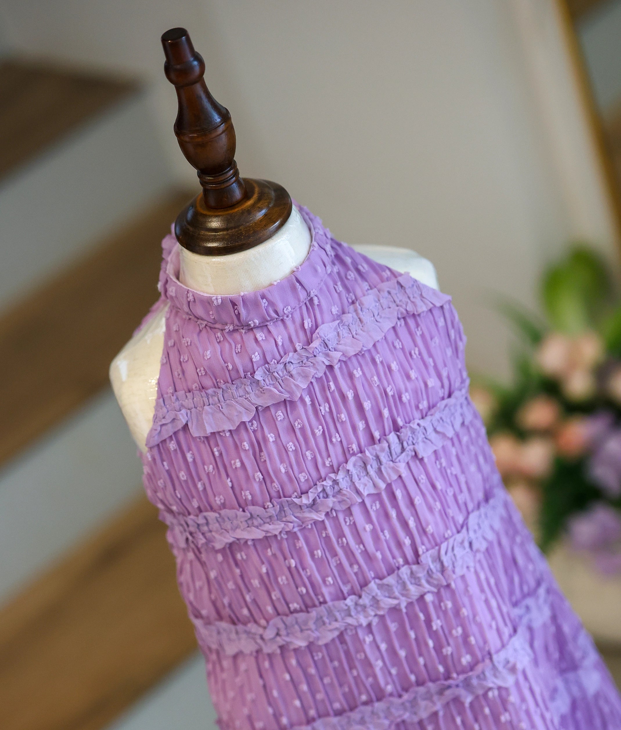 Lavender Work Material Textured A-Line Frock For Baby Girl [Ready To Ship: 6227]