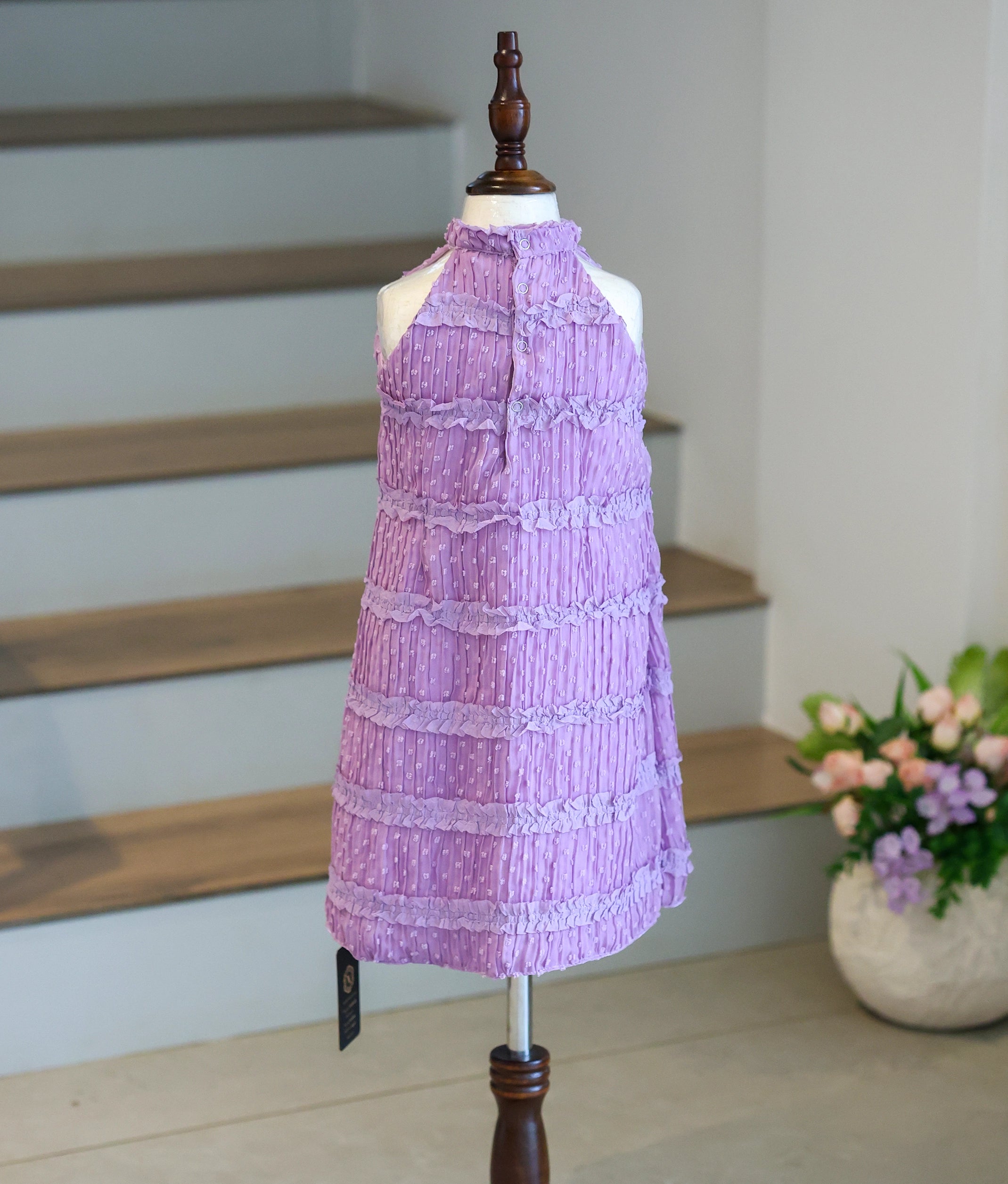 Lavender Work Material Textured A-Line Frock For Baby Girl [6227]