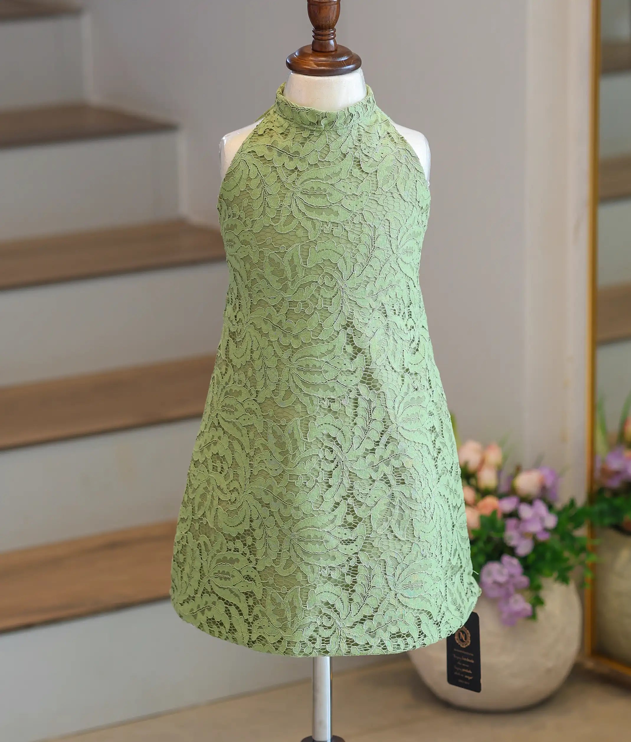Pastel Green Work Material Textured A-Line Frock For Baby Girl [Ready To Ship: 6228]