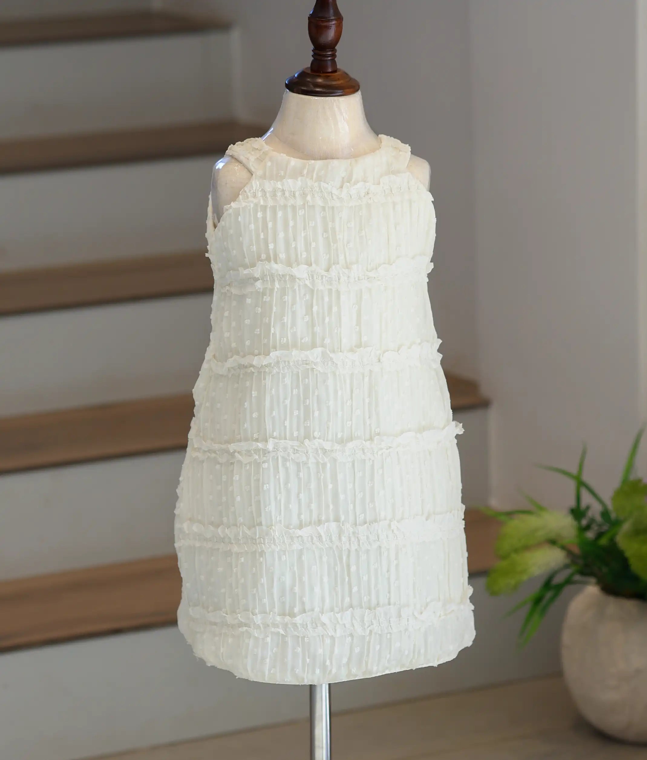 Off-White Work Material Textured A-Line Frock for Baby Girl [6229]