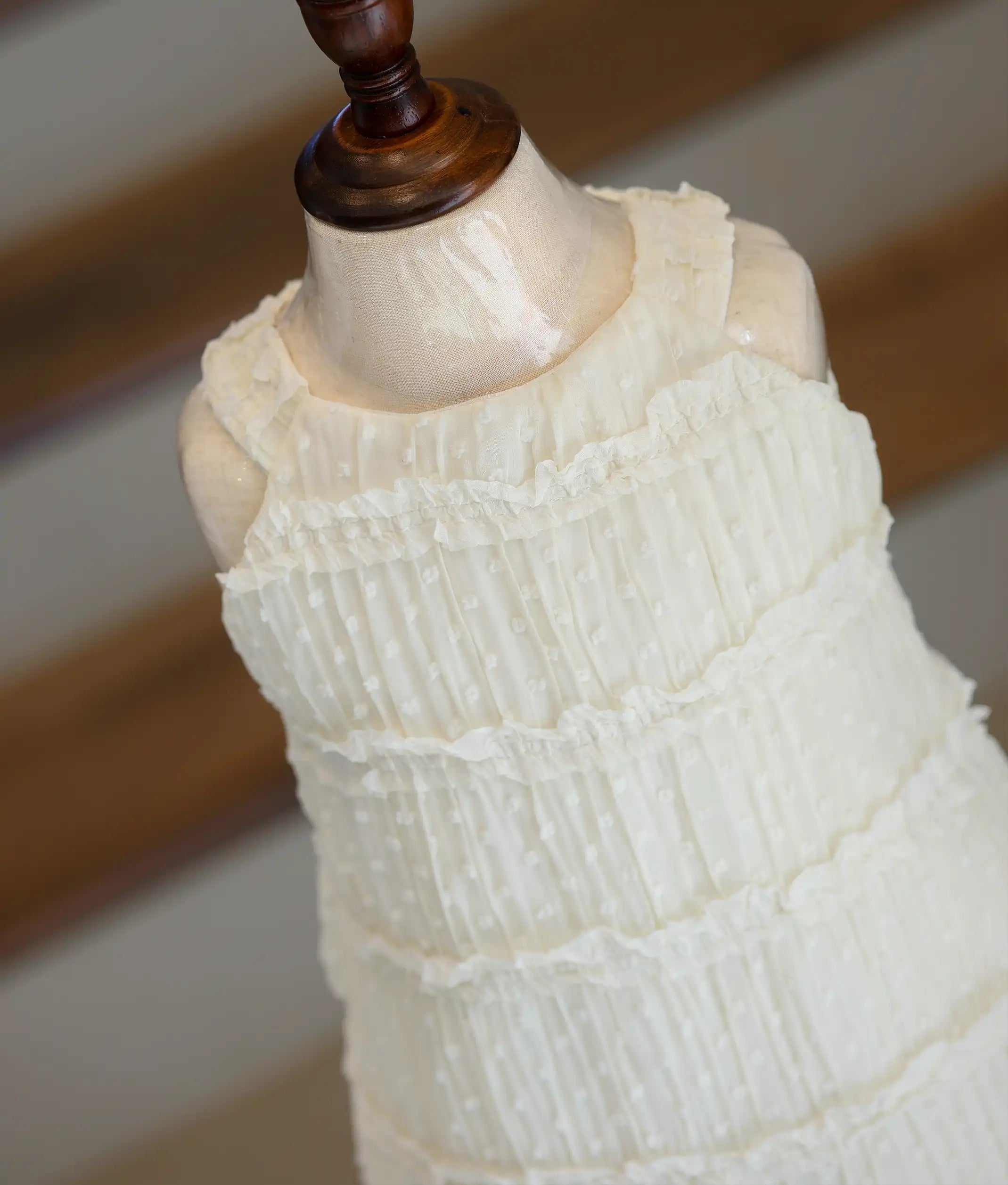 Off-White Work Material Textured A-Line Frock for Baby Girl [6229]