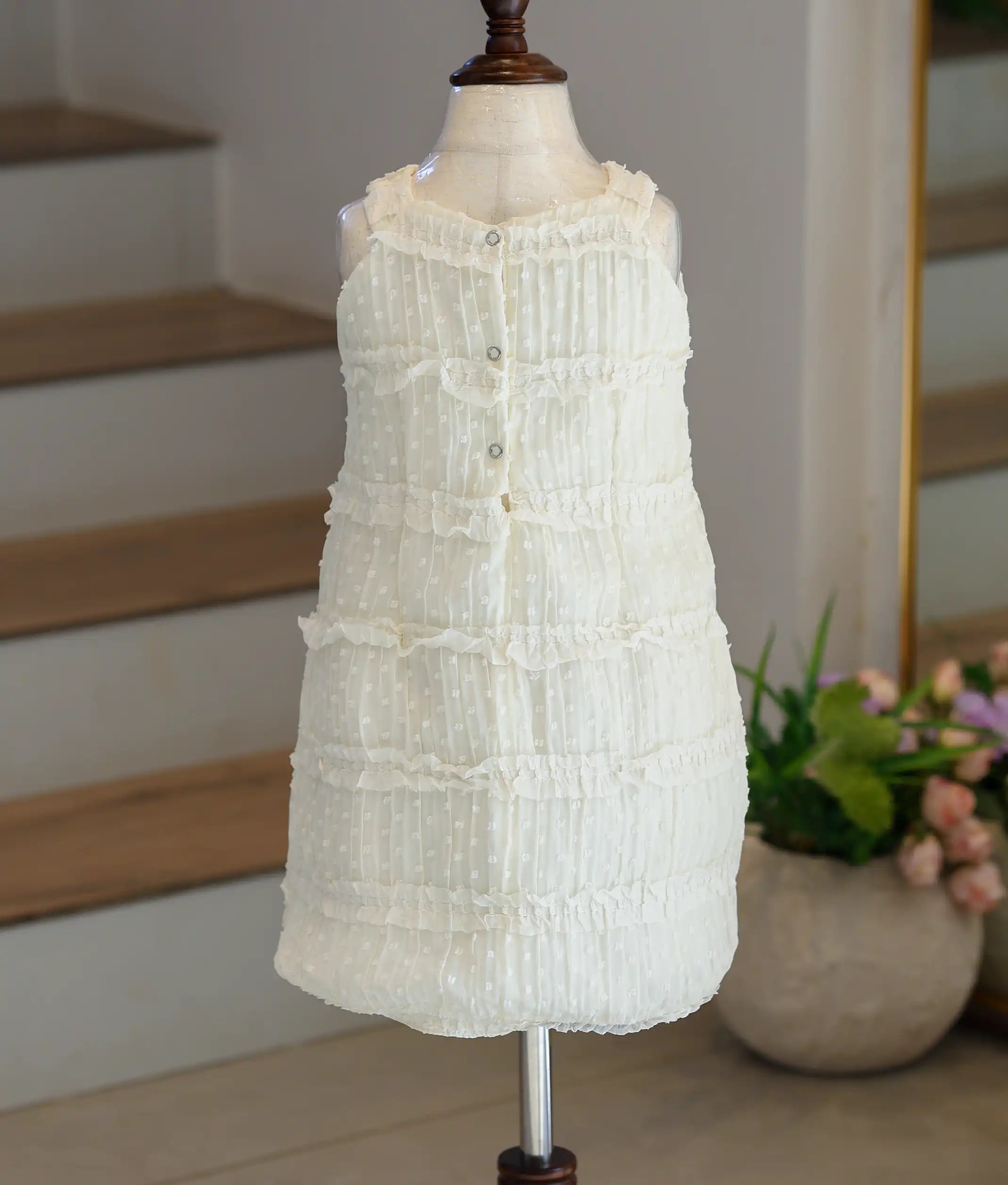 Off-White Work Material Textured A-Line Frock for Baby Girl [6229]