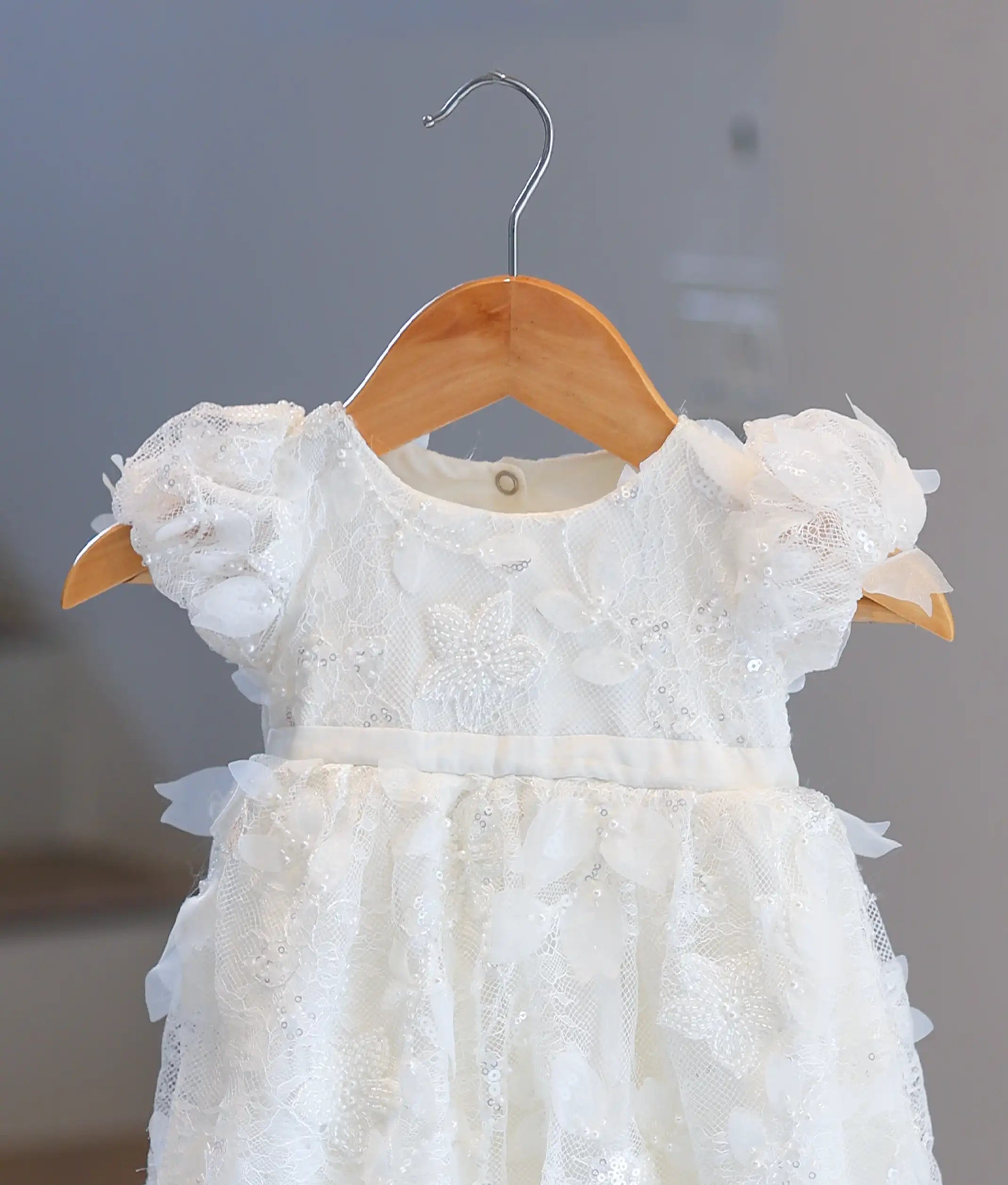 Off-White Embroidery Work Material Baptism Gown For Baby Girl [6230]