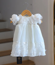 Off-White Plain Organza Baptism Gown For Baby Girl [Ready To Ship: 6231]