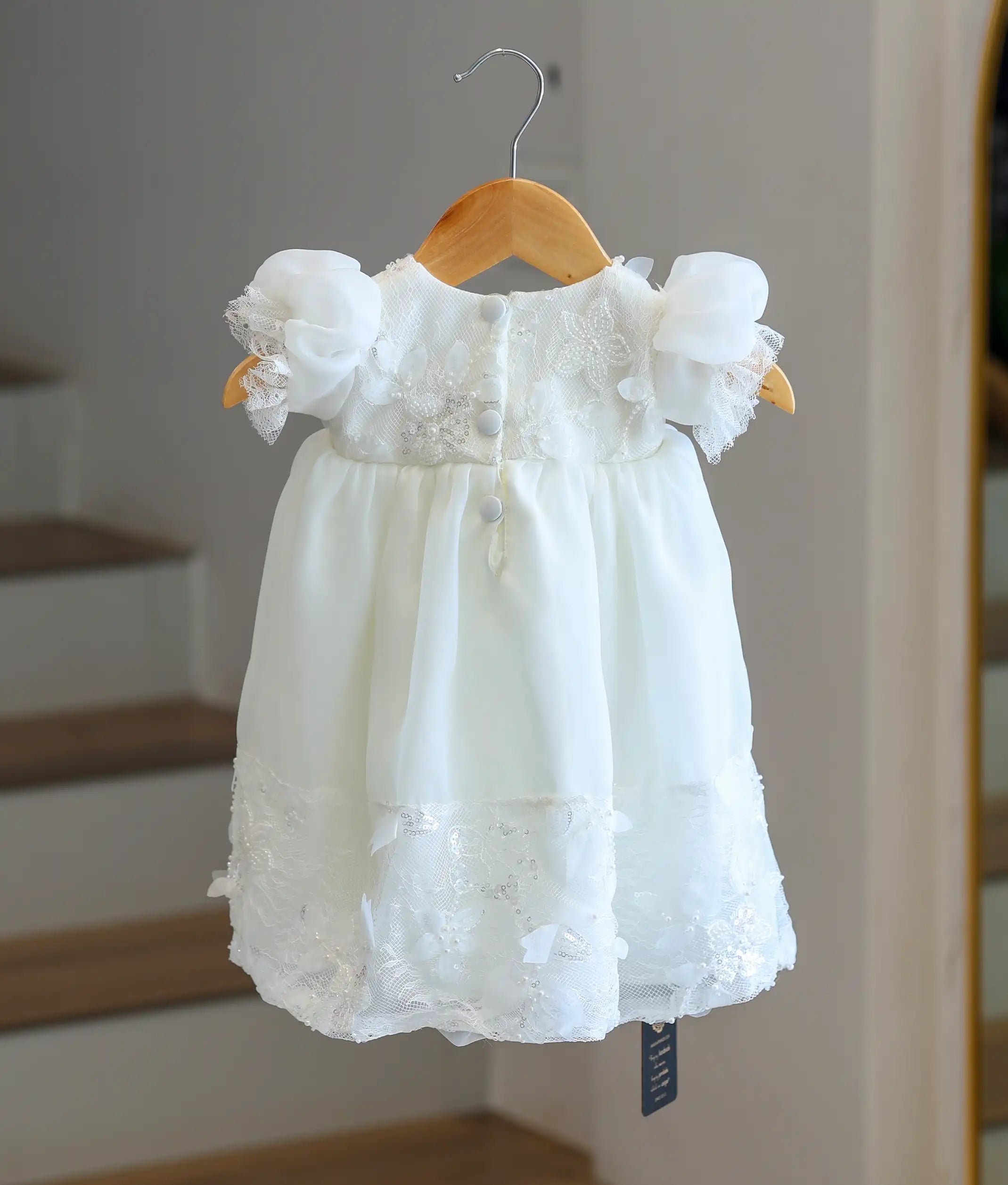 Off-White Plain Organza Baptism Gown For Baby Girl [Ready To Ship: 6231]