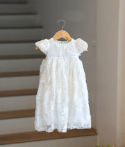 Off-White Embroidery Work Material Baptism Gown for Baby Girl [6232]