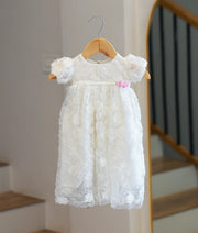 Off-White Embroidery Work Material Baptism Gown for Baby Girl [6232]